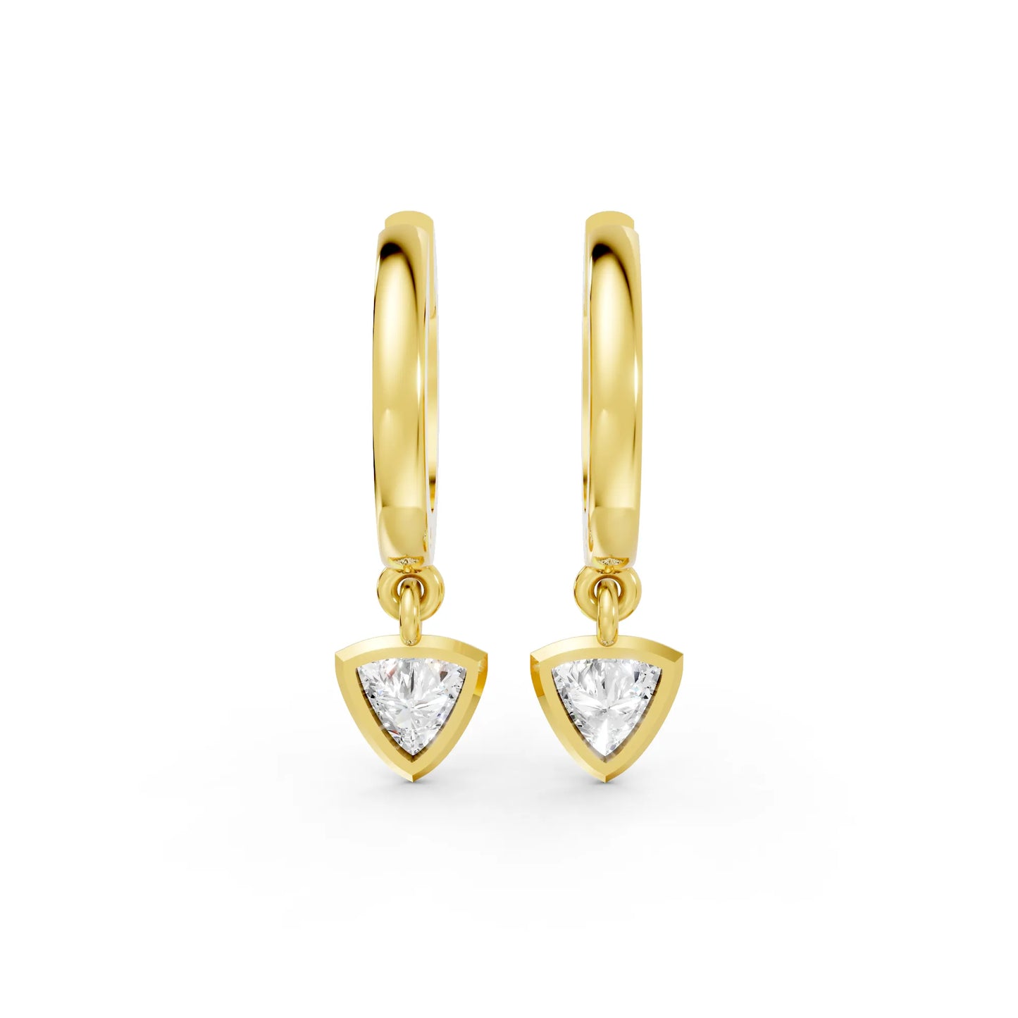 14K Gold Trillion Cut Lab Diamond Minimalist Knife-Edge Bezel Drop Huggie For Unisex |Joyful Surprises Await You On This Beautiful Occasion |Lightweight Small to Large Hoops| Classic Or Timeless Everyday Wear Luxury Jewelry| Trendy Style Earring