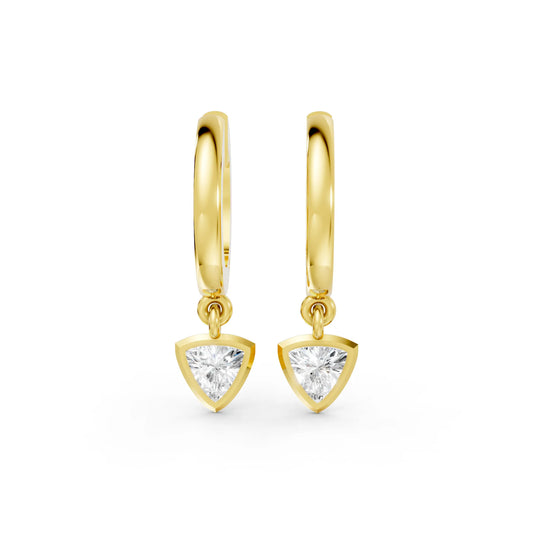 14K Gold Trillion Cut Lab Diamond Minimalist Knife-Edge Bezel Drop Huggie For Unisex |Joyful Surprises Await You On This Beautiful Occasion |Lightweight Small to Large Hoops| Classic Or Timeless Everyday Wear Luxury Jewelry| Trendy Style Earring