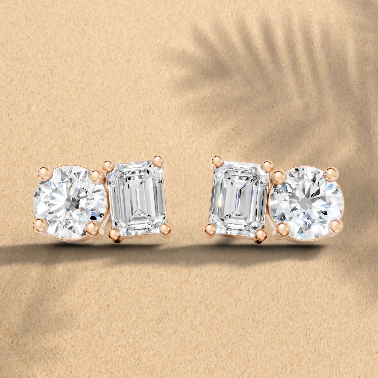 1.0 CT Emerald And Round Cut Toi Et Moi Stud | 14K Gold Lab Grown Diamond Earring |Timeless Beauty And  Love | Perfect For Birthday Or Any Special Occasion| Stunning Piece That Adds Grace And Luxury To Every Look| Meaningful Surprise For Someone Special