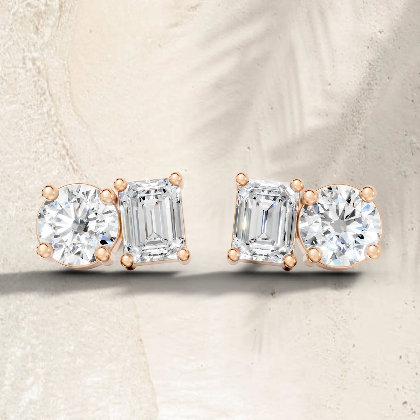 1.0 CT Emerald And Round Cut Toi Et Moi Stud | 14K Gold Lab Grown Diamond Earring |Timeless Beauty And  Love | Perfect For Birthday Or Any Special Occasion| Stunning Piece That Adds Grace And Luxury To Every Look| Meaningful Surprise For Someone Special