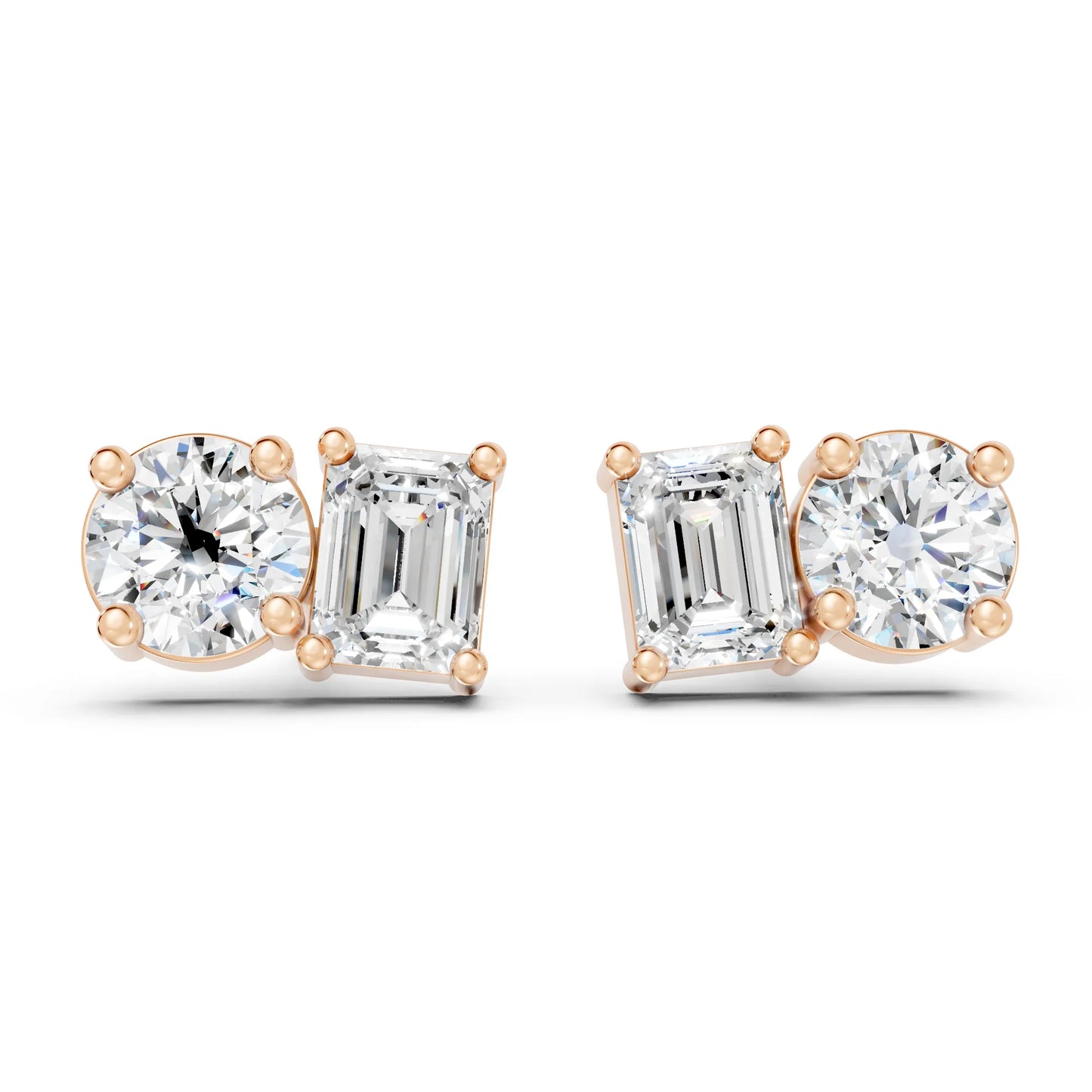 1.0 CT Emerald And Round Cut Toi Et Moi Stud | 14K Gold Lab Grown Diamond Earring |Timeless Beauty And  Love | Perfect For Birthday Or Any Special Occasion| Stunning Piece That Adds Grace And Luxury To Every Look| Meaningful Surprise For Someone Special