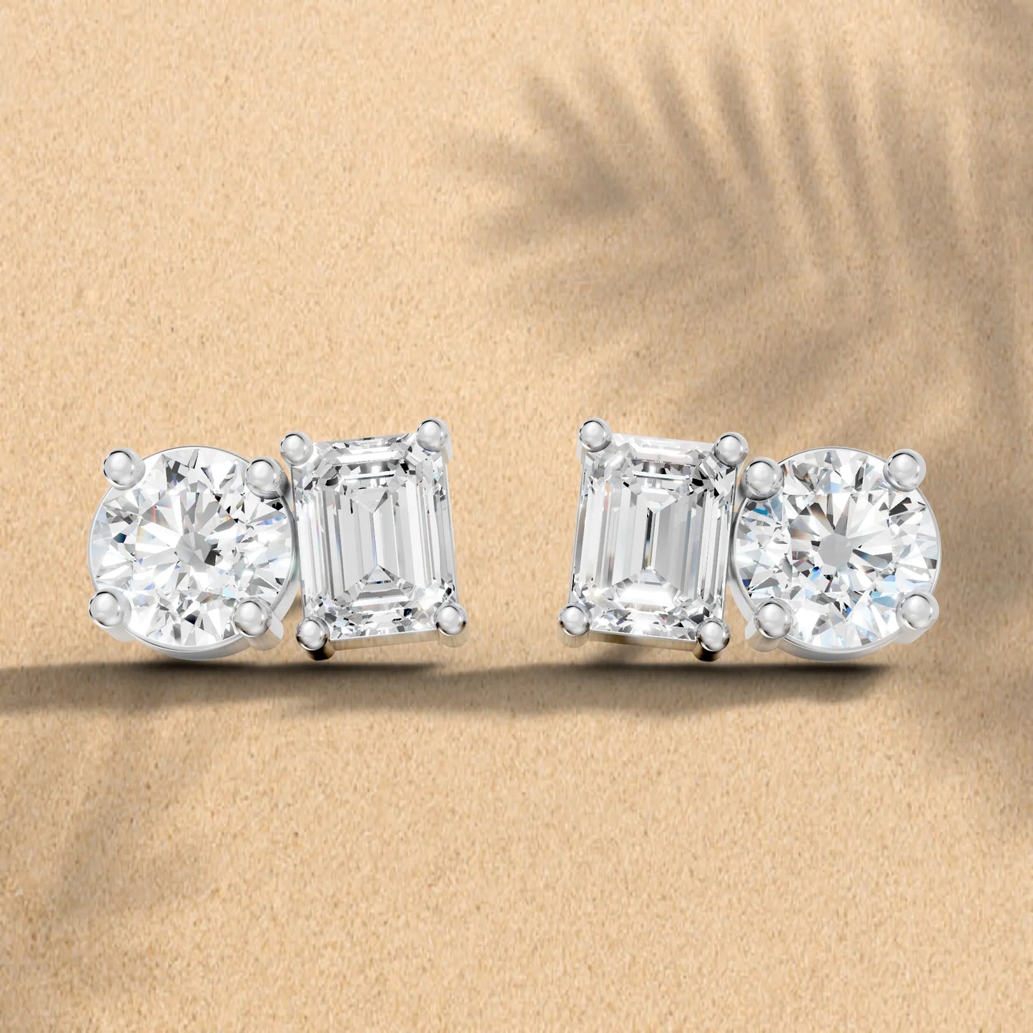1.0 CT Emerald And Round Cut Toi Et Moi Stud | 14K Gold Lab Grown Diamond Earring |Timeless Beauty And  Love | Perfect For Birthday Or Any Special Occasion| Stunning Piece That Adds Grace And Luxury To Every Look| Meaningful Surprise For Someone Special