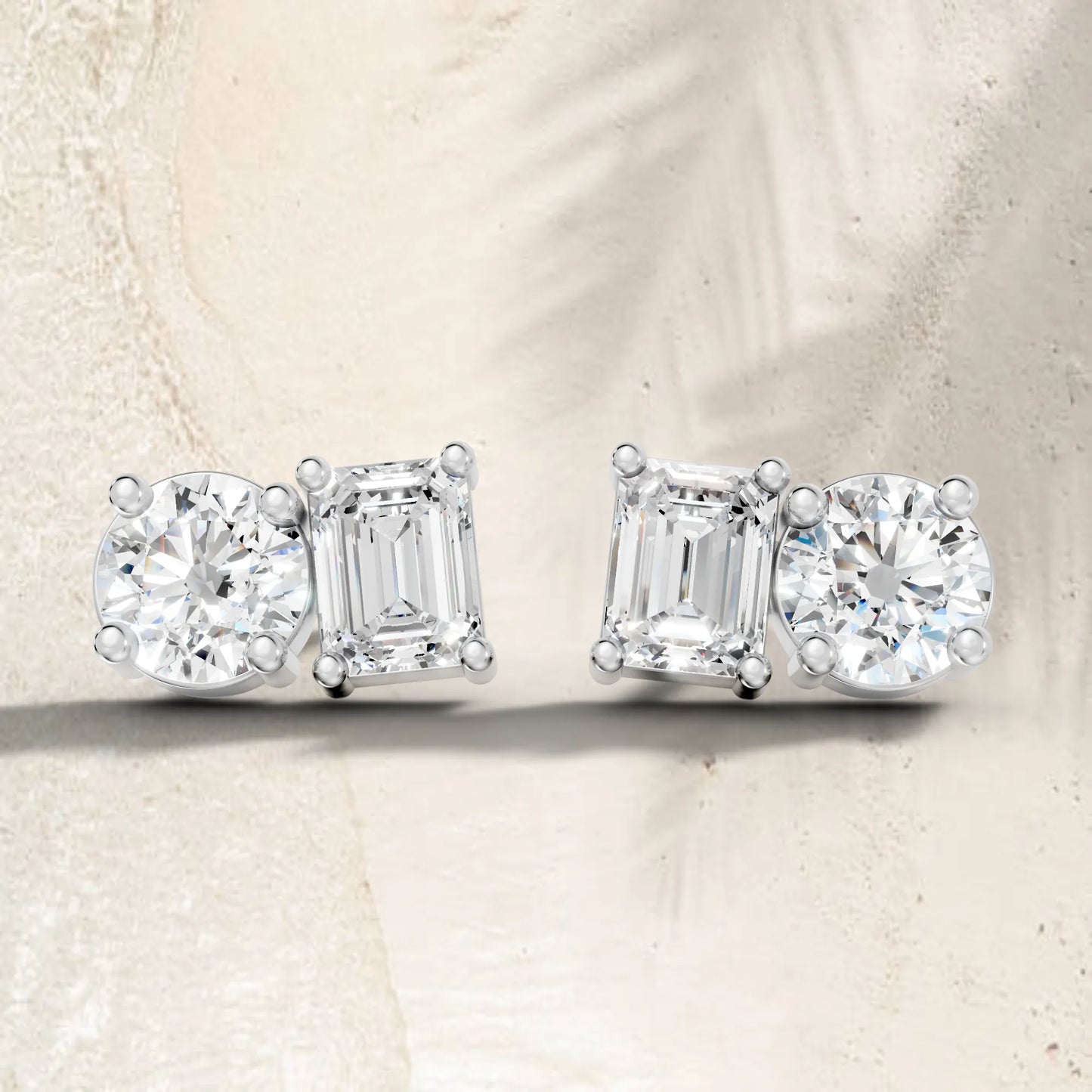 1.0 CT Emerald And Round Cut Toi Et Moi Stud | 14K Gold Lab Grown Diamond Earring |Timeless Beauty And  Love | Perfect For Birthday Or Any Special Occasion| Stunning Piece That Adds Grace And Luxury To Every Look| Meaningful Surprise For Someone Special