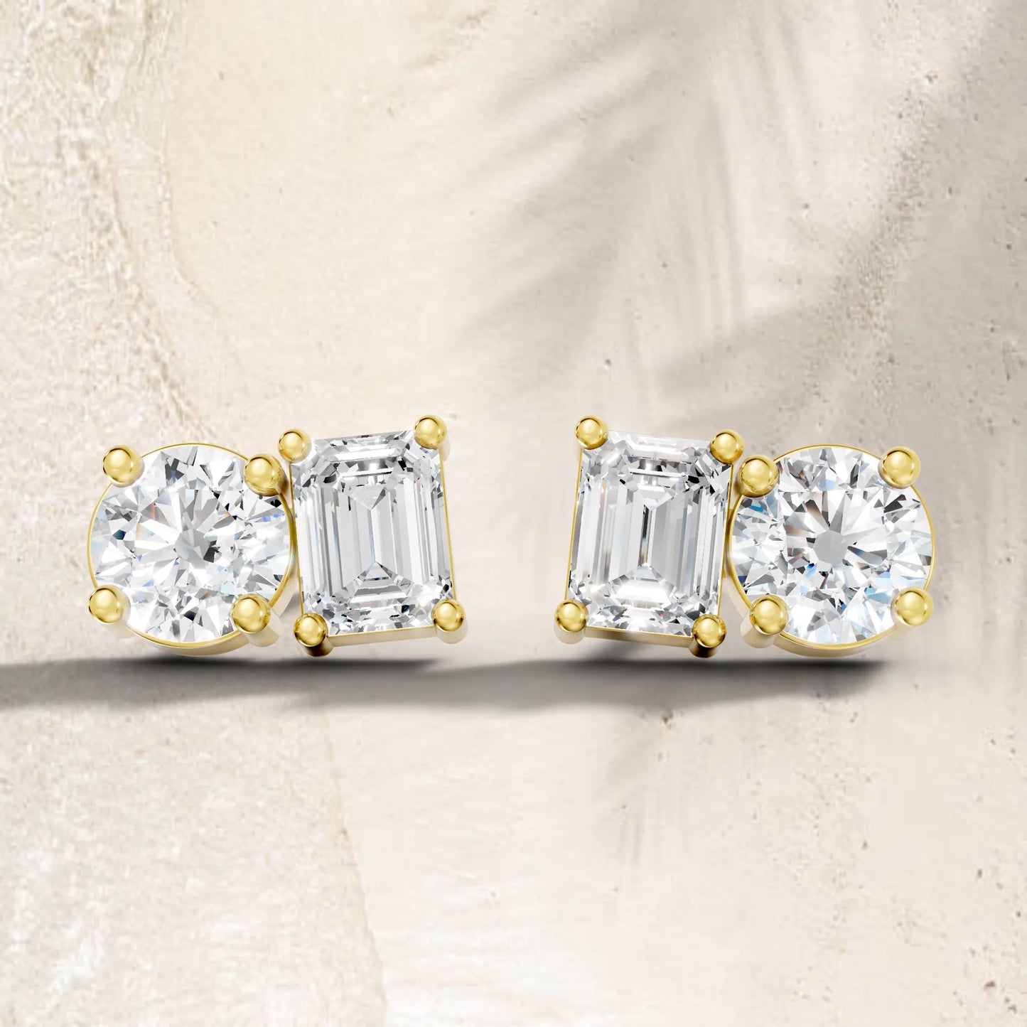 1.0 CT Emerald And Round Cut Toi Et Moi Stud | 14K Gold Lab Grown Diamond Earring |Timeless Beauty And  Love | Perfect For Birthday Or Any Special Occasion| Stunning Piece That Adds Grace And Luxury To Every Look| Meaningful Surprise For Someone Special