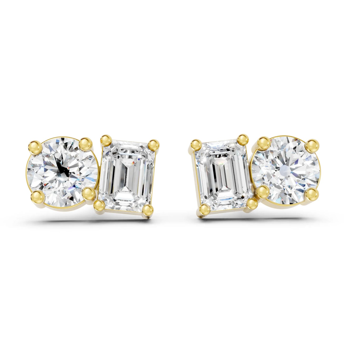 1.0 CT Emerald And Round Cut Toi Et Moi Stud | 14K Gold Lab Grown Diamond Earring |Timeless Beauty And  Love | Perfect For Birthday Or Any Special Occasion| Stunning Piece That Adds Grace And Luxury To Every Look| Meaningful Surprise For Someone Special
