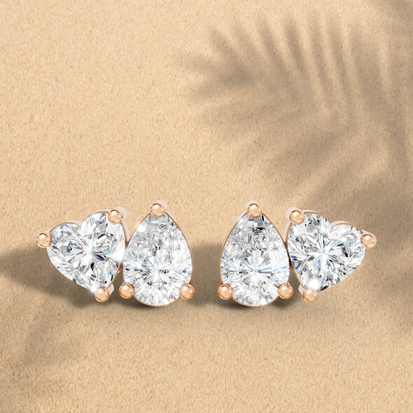 1.0 CT Heart And Pear Shape Diamond Trendy Style Earring| 14k Gold Lab Grown Toi Et Moi Prong Setting Studs| Luxury Elegant Dainty Two Stone Jewelry For Women| Anniversary  Gift For Girlfriend| Joyful Surprises Await You On This Beautiful Occasion