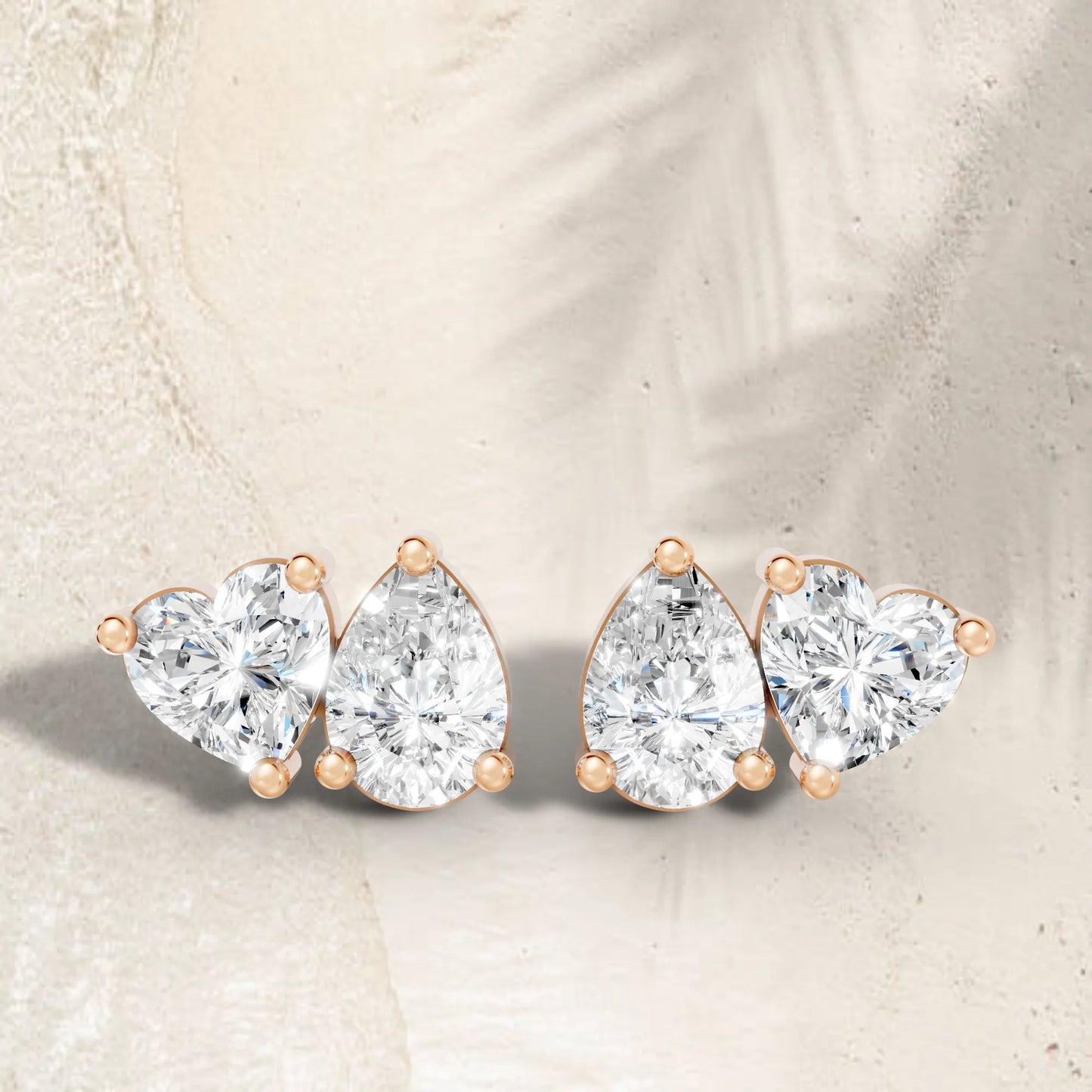 1.0 CT Heart And Pear Shape Diamond Trendy Style Earring| 14k Gold Lab Grown Toi Et Moi Prong Setting Studs| Luxury Elegant Dainty Two Stone Jewelry For Women| Anniversary  Gift For Girlfriend| Joyful Surprises Await You On This Beautiful Occasion