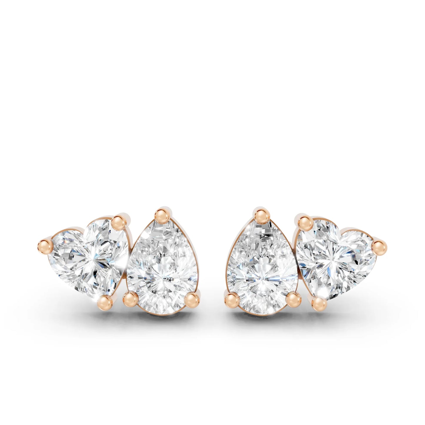 1.0 CT Heart And Pear Shape Diamond Trendy Style Earring| 14k Gold Lab Grown Toi Et Moi Prong Setting Studs| Luxury Elegant Dainty Two Stone Jewelry For Women| Anniversary  Gift For Girlfriend| Joyful Surprises Await You On This Beautiful Occasion
