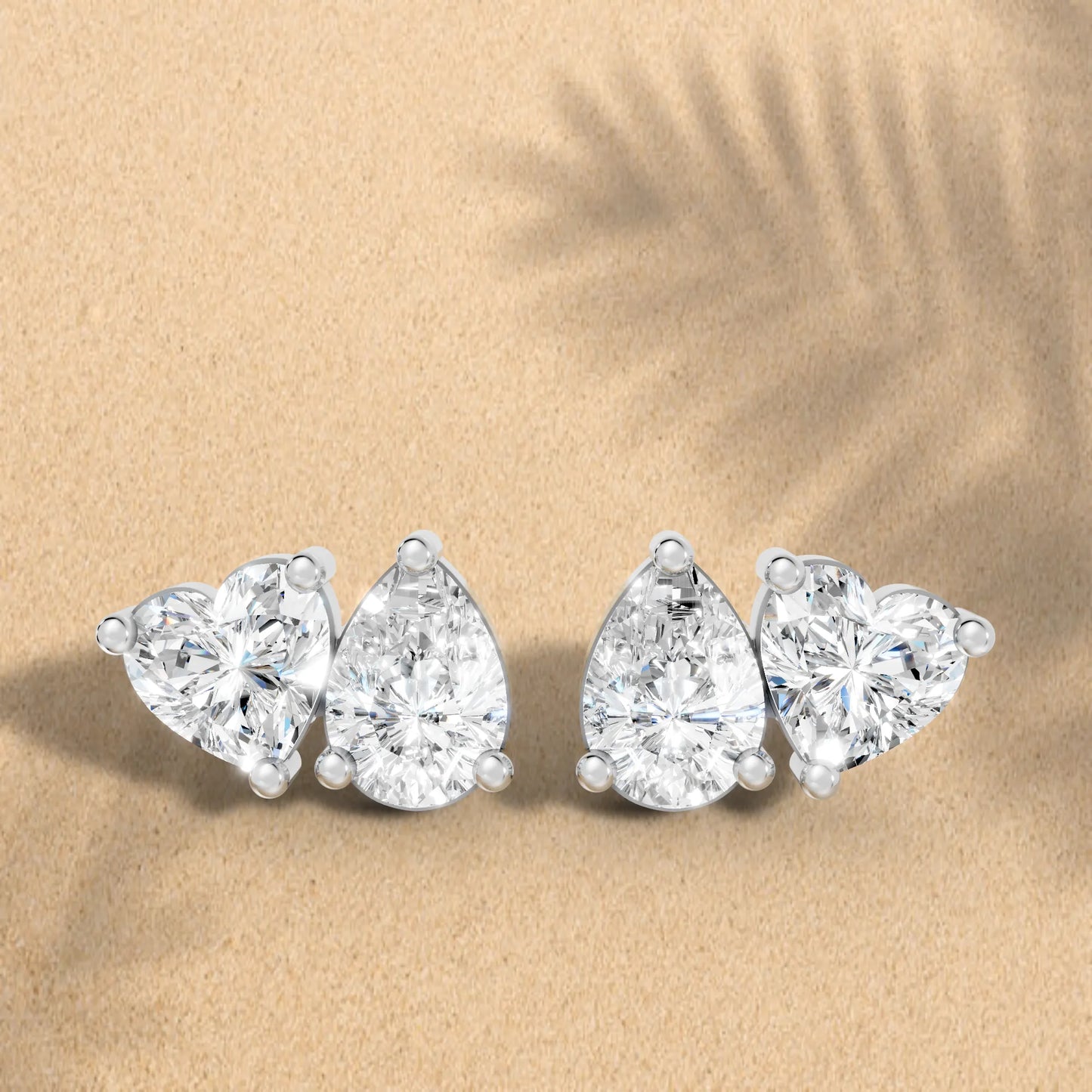 1.0 CT Heart And Pear Shape Diamond Trendy Style Earring| 14k Gold Lab Grown Toi Et Moi Prong Setting Studs| Luxury Elegant Dainty Two Stone Jewelry For Women| Anniversary  Gift For Girlfriend| Joyful Surprises Await You On This Beautiful Occasion