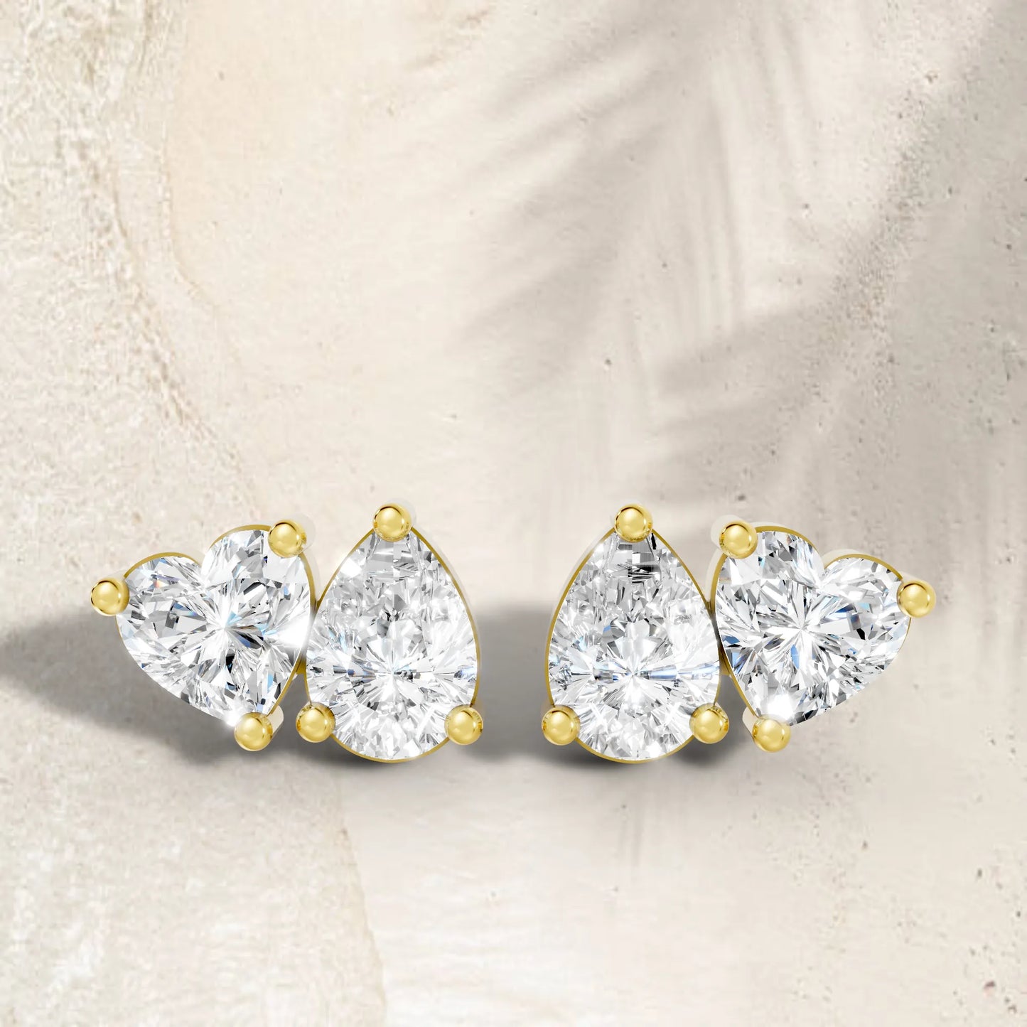 1.0 CT Heart And Pear Shape Diamond Trendy Style Earring| 14k Gold Lab Grown Toi Et Moi Prong Setting Studs| Luxury Elegant Dainty Two Stone Jewelry For Women| Anniversary  Gift For Girlfriend| Joyful Surprises Await You On This Beautiful Occasion