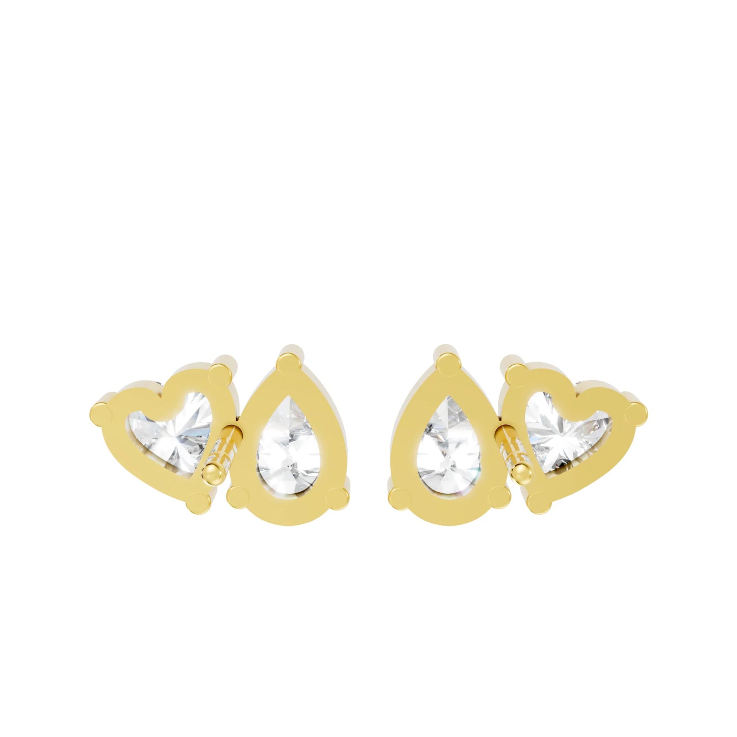 1.0 CT Heart And Pear Shape Diamond Trendy Style Earring| 14k Gold Lab Grown Toi Et Moi Prong Setting Studs| Luxury Elegant Dainty Two Stone Jewelry For Women| Anniversary  Gift For Girlfriend| Joyful Surprises Await You On This Beautiful Occasion