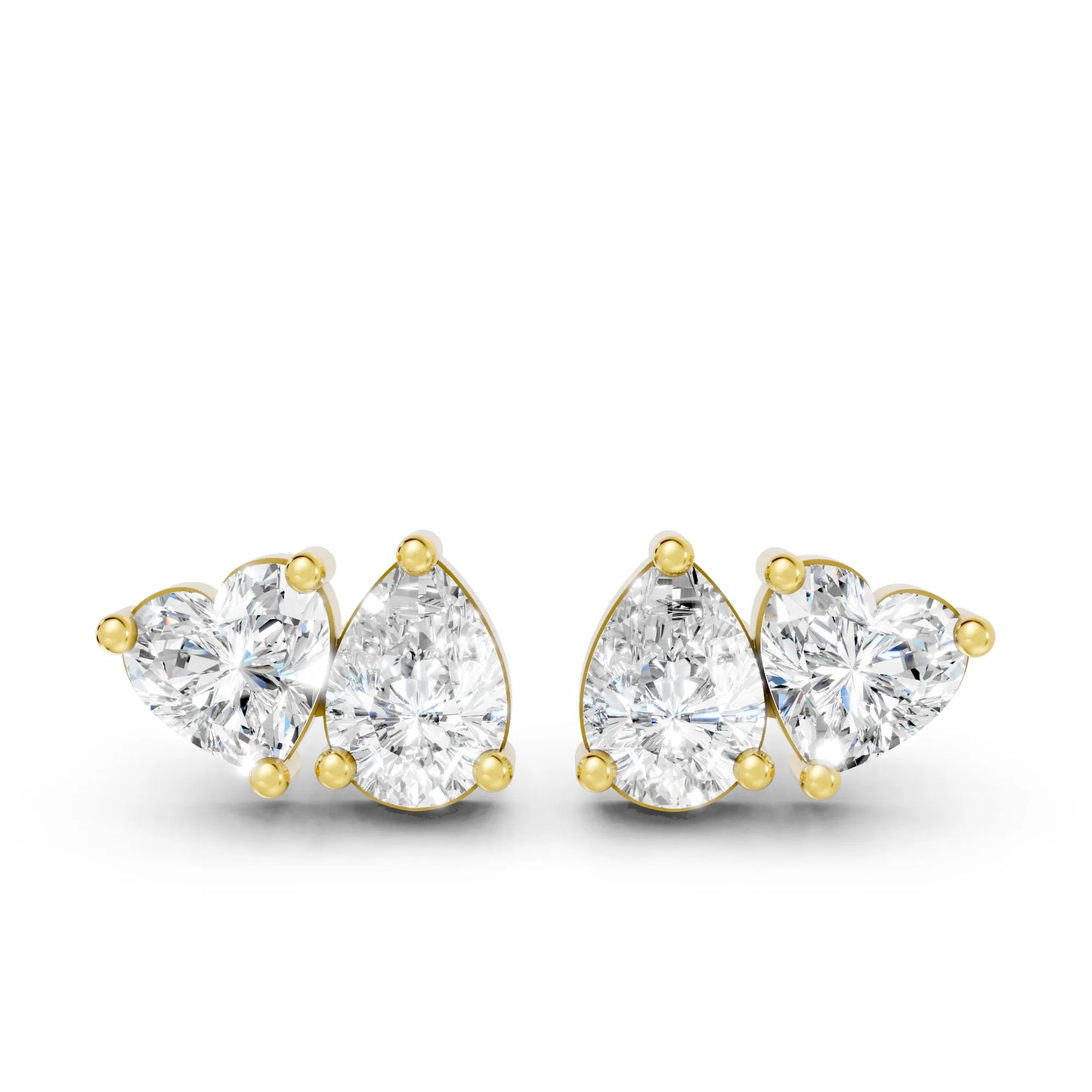 1.0 CT Heart And Pear Shape Diamond Trendy Style Earring| 14k Gold Lab Grown Toi Et Moi Prong Setting Studs| Luxury Elegant Dainty Two Stone Jewelry For Women| Anniversary  Gift For Girlfriend| Joyful Surprises Await You On This Beautiful Occasion