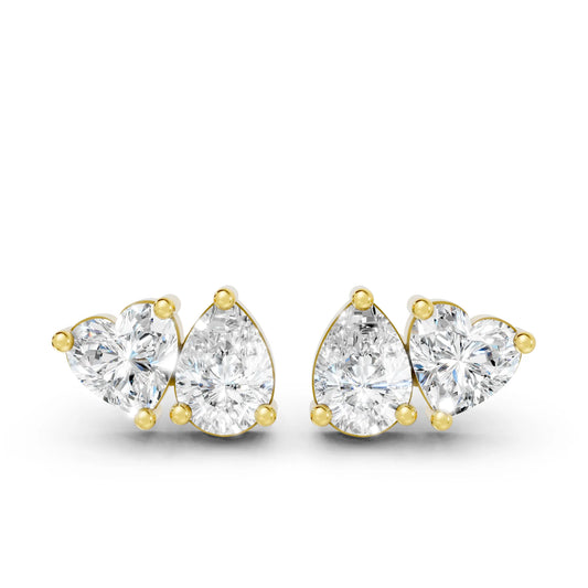1.0 CT Heart And Pear Shape Diamond Trendy Style Earring| 14k Gold Lab Grown Toi Et Moi Prong Setting Studs| Luxury Elegant Dainty Two Stone Jewelry For Women| Anniversary  Gift For Girlfriend| Joyful Surprises Await You On This Beautiful Occasion