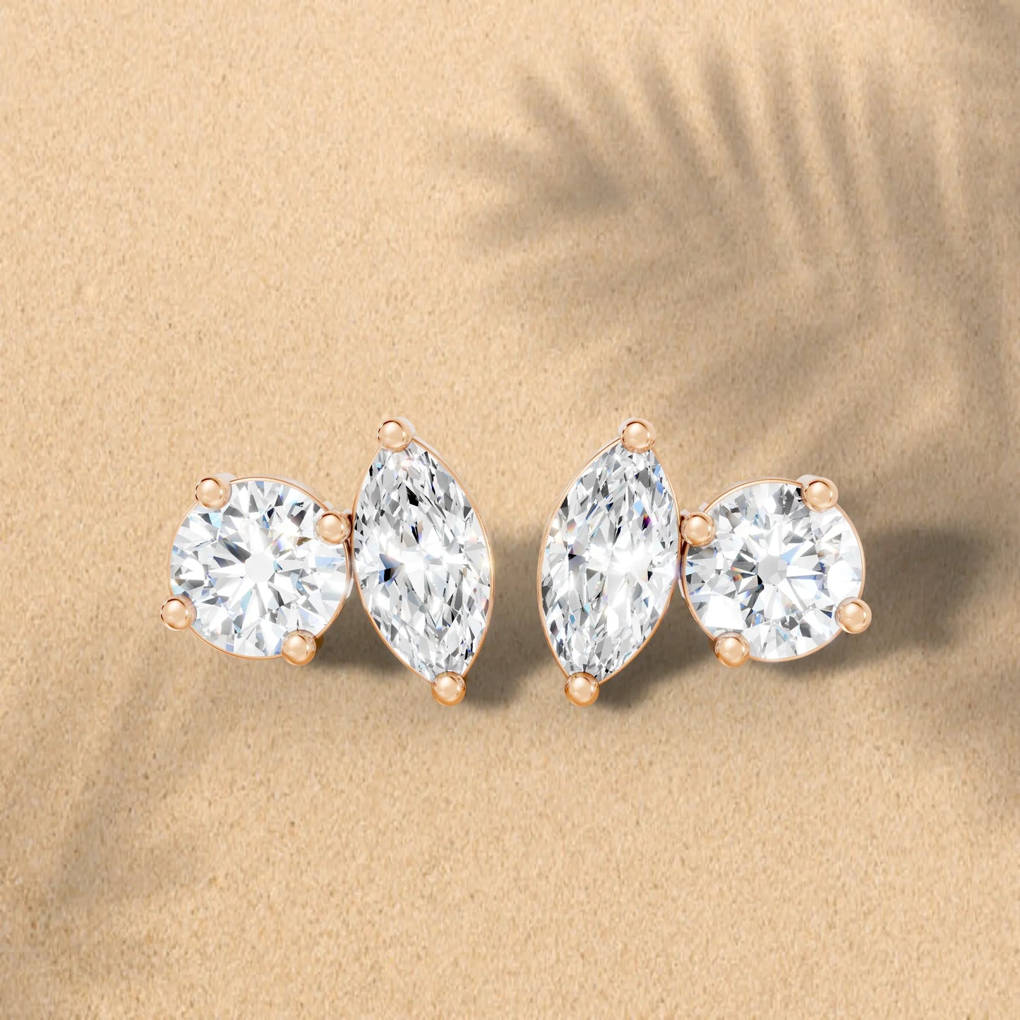 0.1 CT Marquise And Round Shape Diamond Earring| 14k Gold Lab Grown Minimalist Toi Et Moi Studs| Elegant Dainty Prong Setting Jewelry For Women| Cherish Memories With A Stunning Sparkle Gift For Daughter| Light Weight Small To Large Two Stone Stud