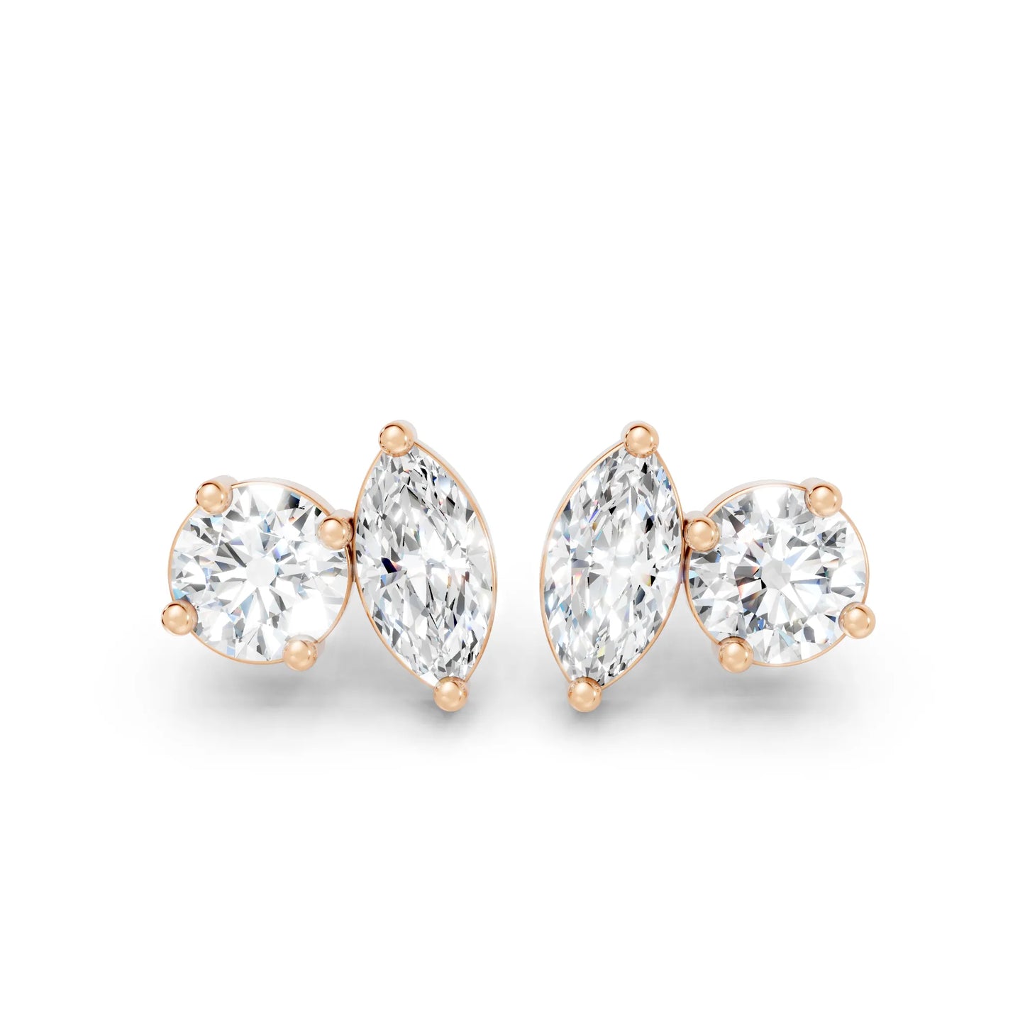 0.1 CT Marquise And Round Shape Diamond Earring| 14k Gold Lab Grown Minimalist Toi Et Moi Studs| Elegant Dainty Prong Setting Jewelry For Women| Cherish Memories With A Stunning Sparkle Gift For Daughter| Light Weight Small To Large Two Stone Stud