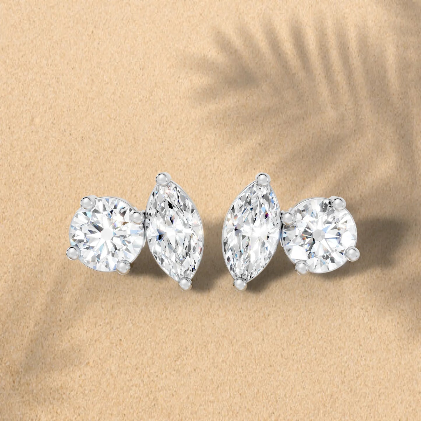 0.1 CT Marquise And Round Shape Diamond Earring| 14k Gold Lab Grown Minimalist Toi Et Moi Studs| Elegant Dainty Prong Setting Jewelry For Women| Cherish Memories With A Stunning Sparkle Gift For Daughter| Light Weight Small To Large Two Stone Stud