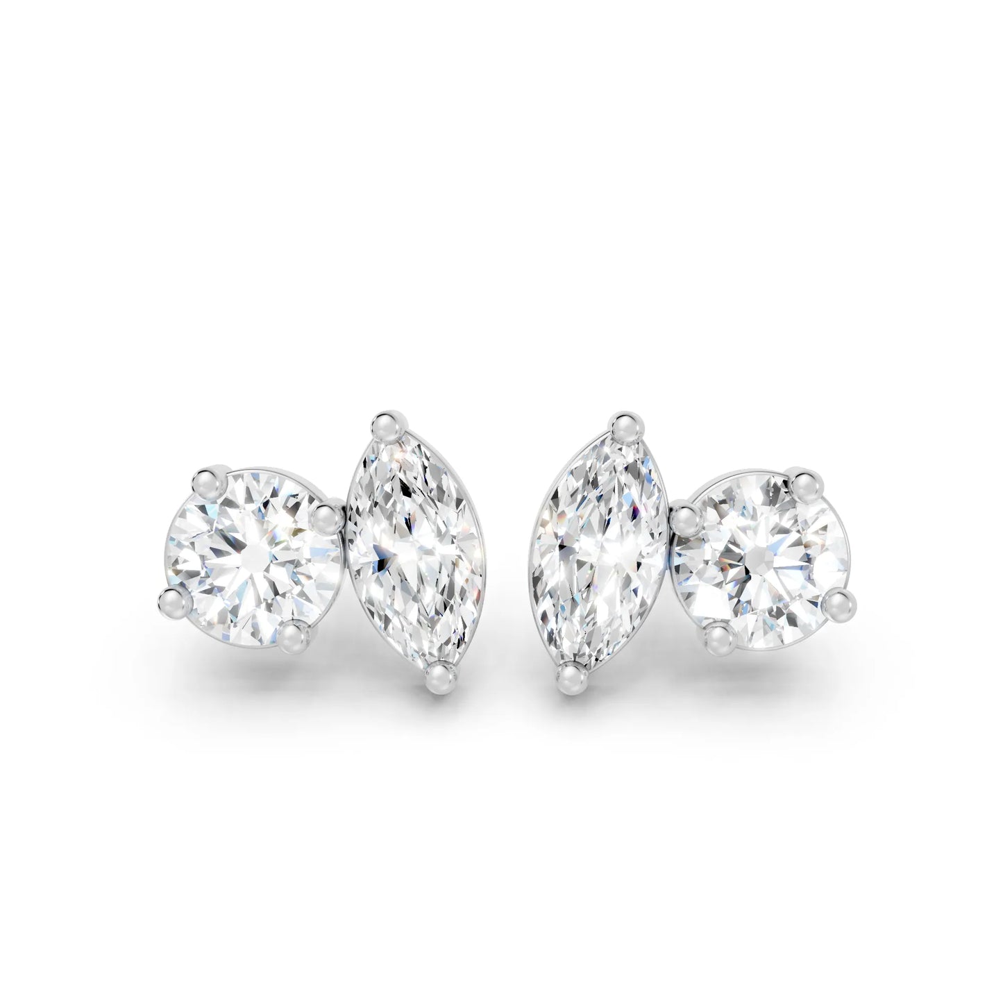 0.1 CT Marquise And Round Shape Diamond Earring| 14k Gold Lab Grown Minimalist Toi Et Moi Studs| Elegant Dainty Prong Setting Jewelry For Women| Cherish Memories With A Stunning Sparkle Gift For Daughter| Light Weight Small To Large Two Stone Stud