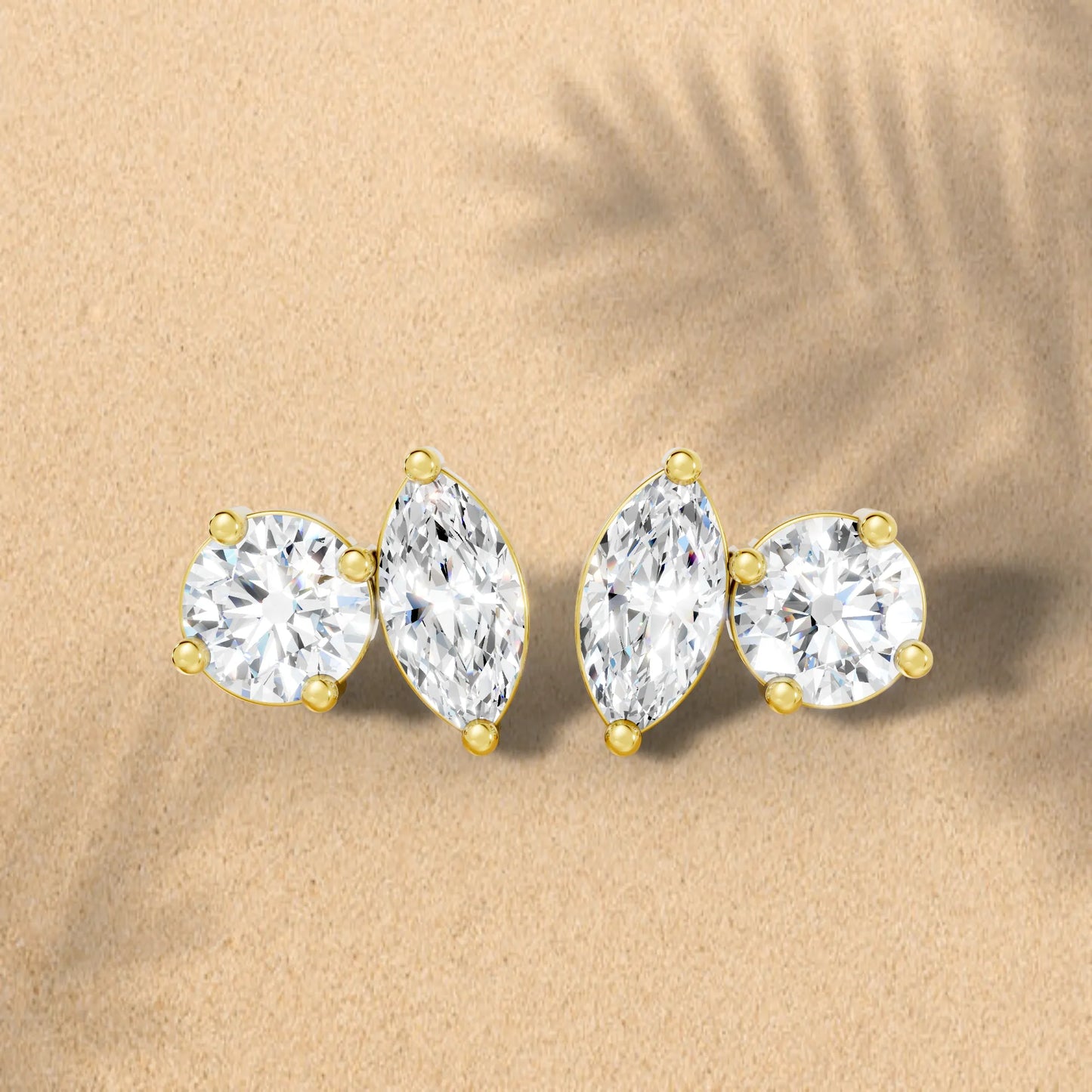 0.1 CT Marquise And Round Shape Diamond Earring| 14k Gold Lab Grown Minimalist Toi Et Moi Studs| Elegant Dainty Prong Setting Jewelry For Women| Cherish Memories With A Stunning Sparkle Gift For Daughter| Light Weight Small To Large Two Stone Stud