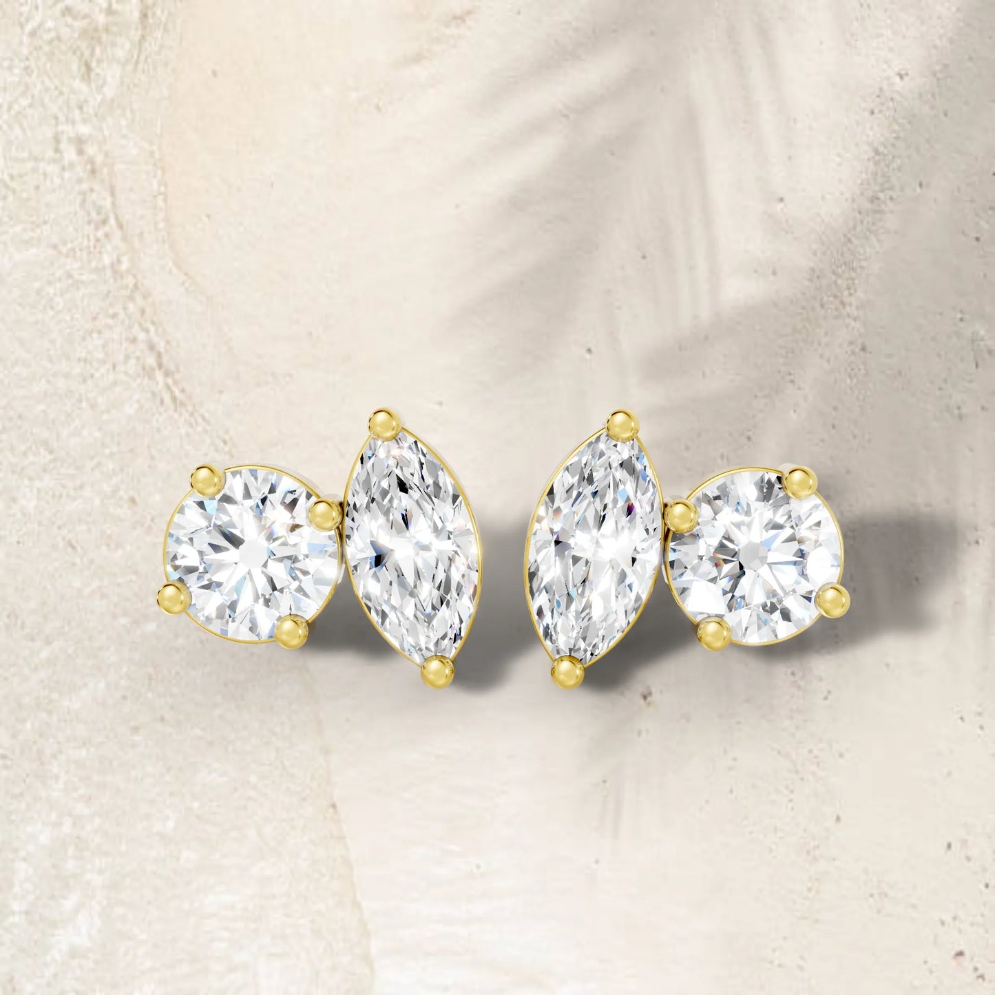 0.1 CT Marquise And Round Shape Diamond Earring| 14k Gold Lab Grown Minimalist Toi Et Moi Studs| Elegant Dainty Prong Setting Jewelry For Women| Cherish Memories With A Stunning Sparkle Gift For Daughter| Light Weight Small To Large Two Stone Stud