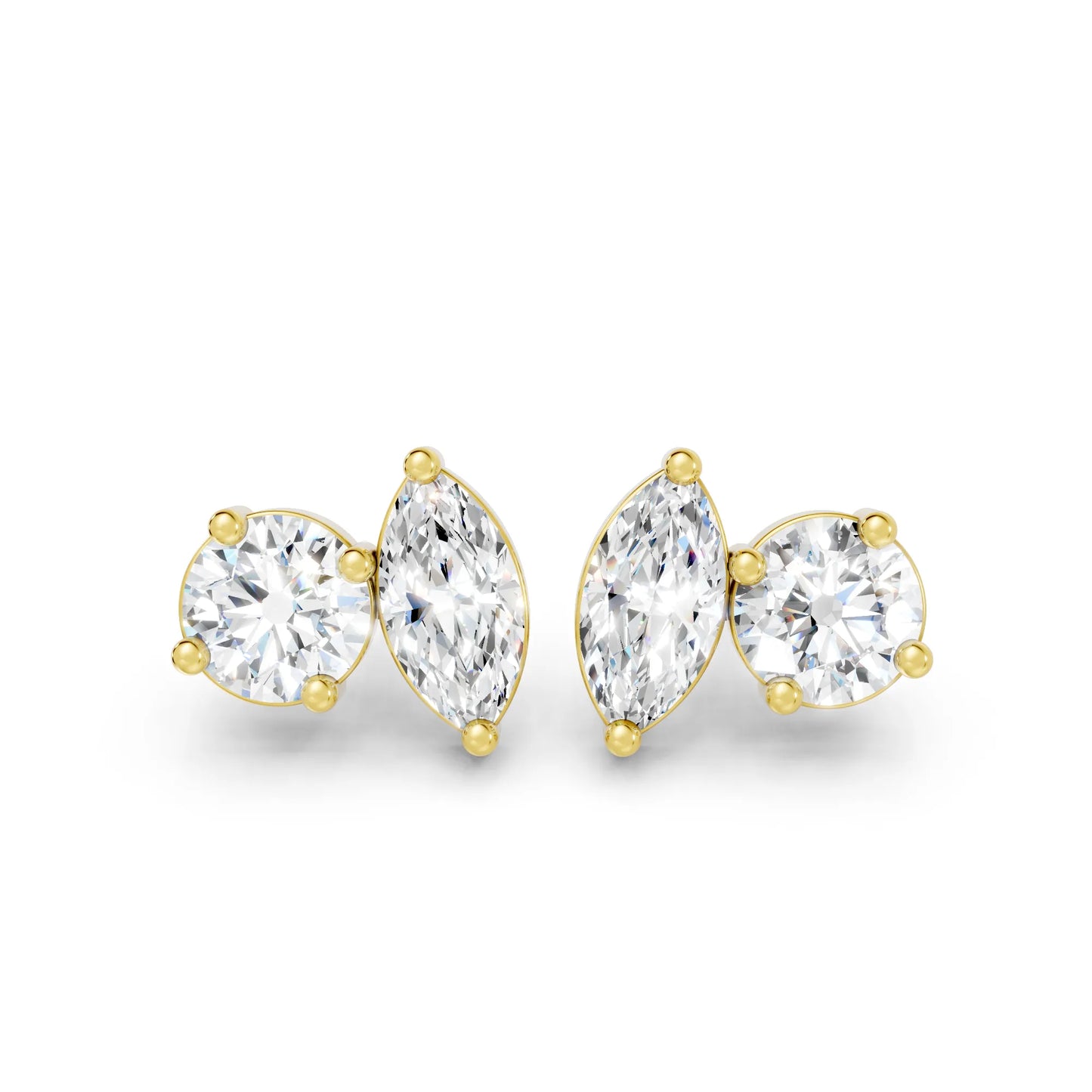 0.1 CT Marquise And Round Shape Diamond Earring| 14k Gold Lab Grown Minimalist Toi Et Moi Studs| Elegant Dainty Prong Setting Jewelry For Women| Cherish Memories With A Stunning Sparkle Gift For Daughter| Light Weight Small To Large Two Stone Stud
