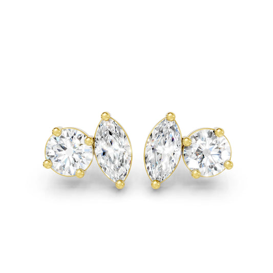 0.1 CT Marquise And Round Shape Diamond Earring| 14k Gold Lab Grown Minimalist Toi Et Moi Studs| Elegant Dainty Prong Setting Jewelry For Women| Cherish Memories With A Stunning Sparkle Gift For Daughter| Light Weight Small To Large Two Stone Stud