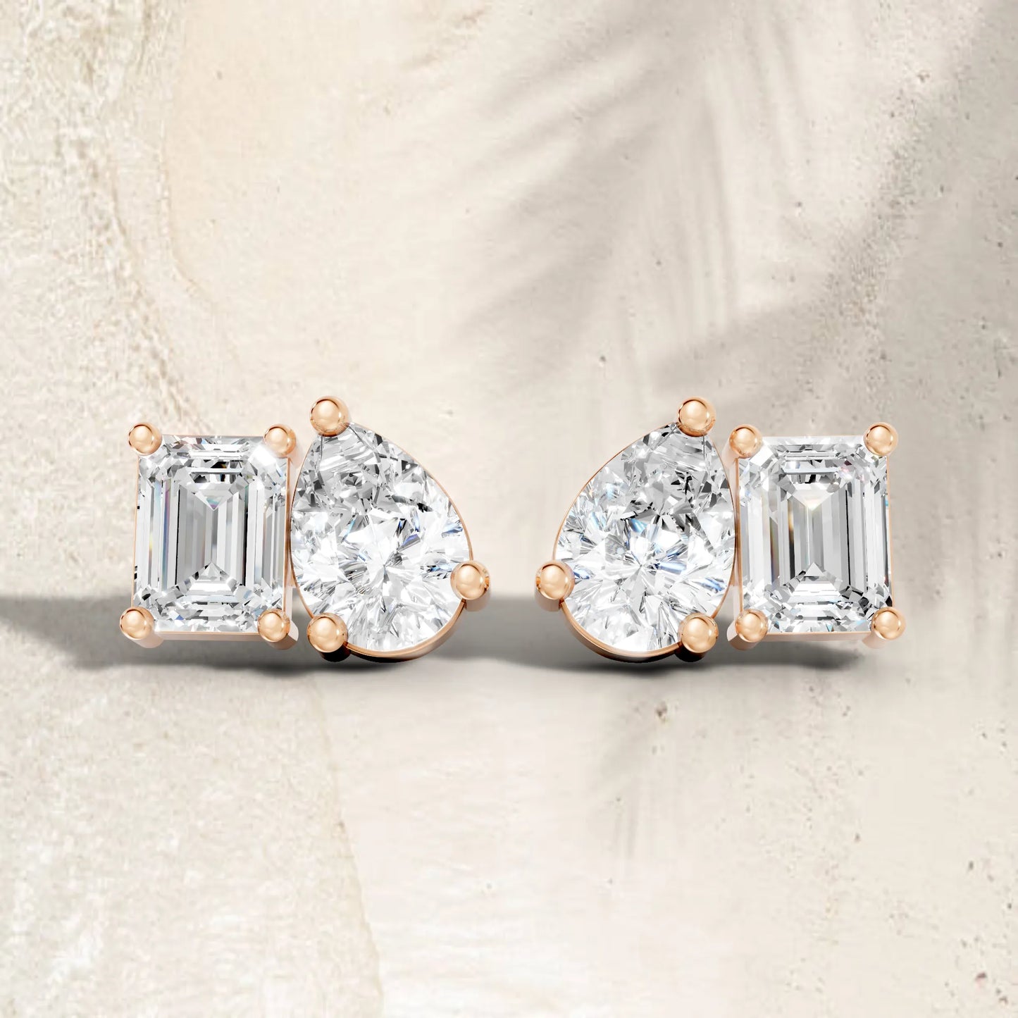 1.0 CT Pear and Emerald Cut Toi Et Moi Diamond Stud Earrings | 14k Gold Minimalist Design Lab Grown Diamonds with Prong Setting | Dainty Sustainable Fine Jewelry | Classic Modern Anniversary Birthday Wedding or Everyday Gift for Wife