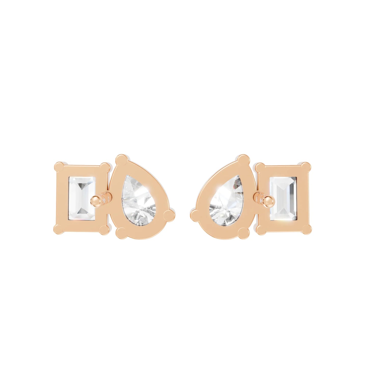 1.0 CT Pear and Emerald Cut Toi Et Moi Diamond Stud Earrings | 14k Gold Minimalist Design Lab Grown Diamonds with Prong Setting | Dainty Sustainable Fine Jewelry | Classic Modern Anniversary Birthday Wedding or Everyday Gift for Wife
