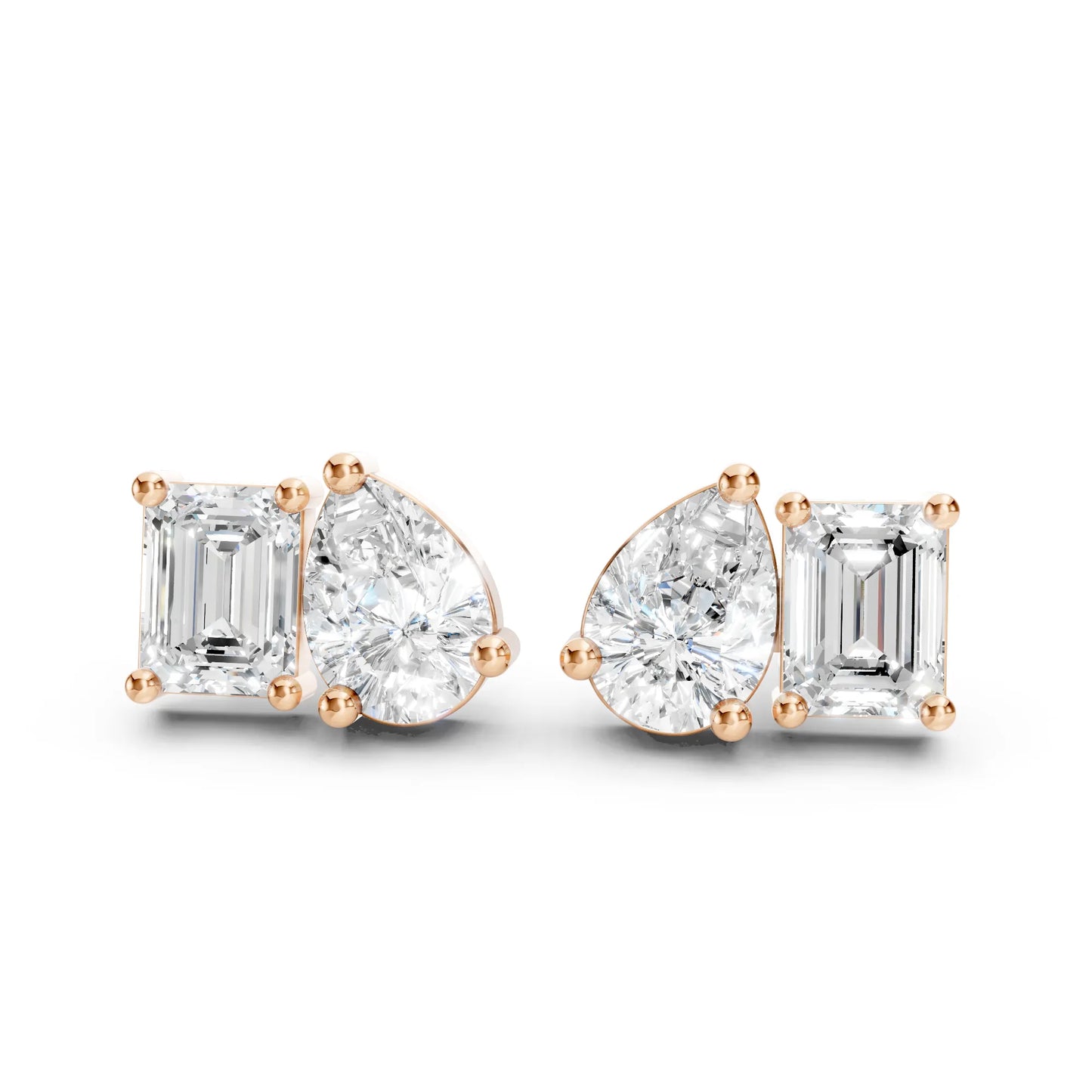 1.0 CT Pear and Emerald Cut Toi Et Moi Diamond Stud Earrings | 14k Gold Minimalist Design Lab Grown Diamonds with Prong Setting | Dainty Sustainable Fine Jewelry | Classic Modern Anniversary Birthday Wedding or Everyday Gift for Wife