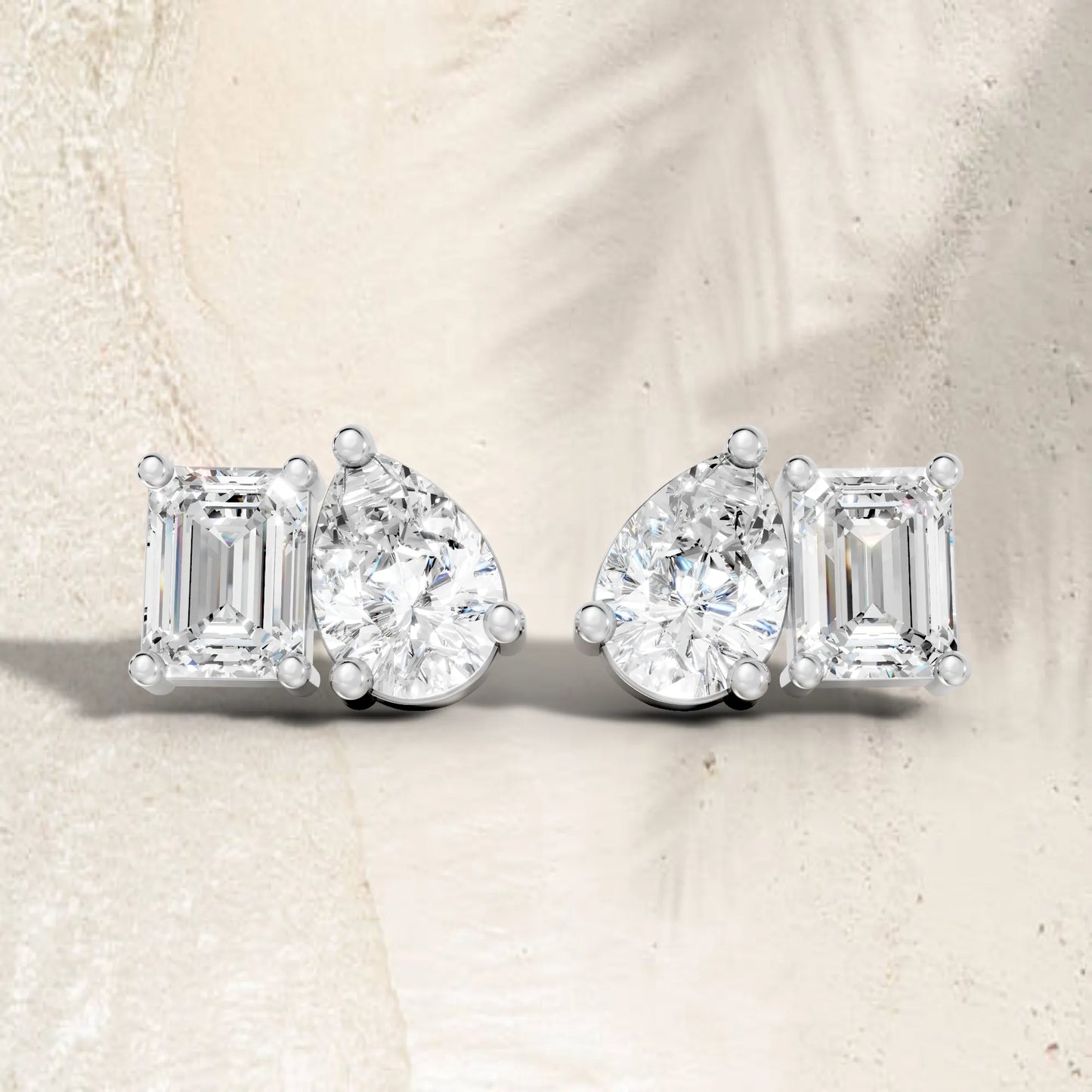 1.0 CT Pear and Emerald Cut Toi Et Moi Diamond Stud Earrings | 14k Gold Minimalist Design Lab Grown Diamonds with Prong Setting | Dainty Sustainable Fine Jewelry | Classic Modern Anniversary Birthday Wedding or Everyday Gift for Wife