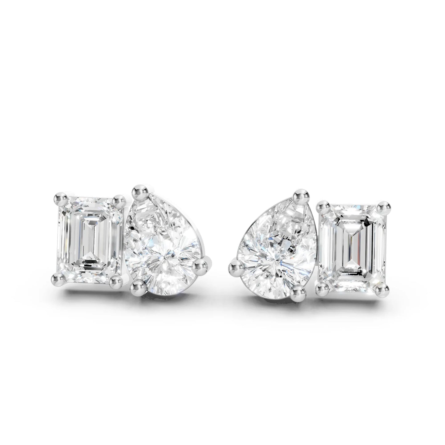 1.0 CT Pear and Emerald Cut Toi Et Moi Diamond Stud Earrings | 14k Gold Minimalist Design Lab Grown Diamonds with Prong Setting | Dainty Sustainable Fine Jewelry | Classic Modern Anniversary Birthday Wedding or Everyday Gift for Wife