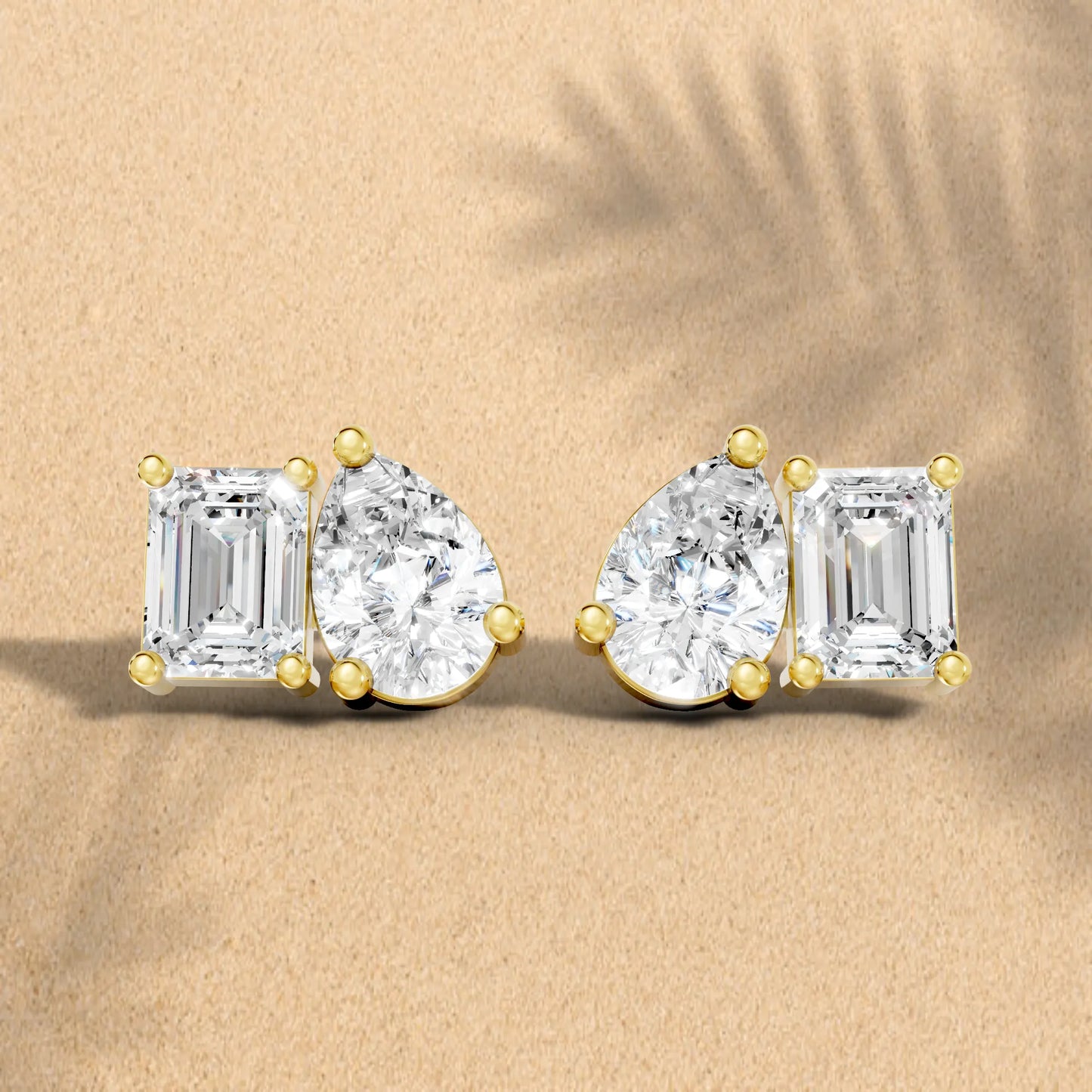 1.0 CT Pear and Emerald Cut Toi Et Moi Diamond Stud Earrings | 14k Gold Minimalist Design Lab Grown Diamonds with Prong Setting | Dainty Sustainable Fine Jewelry | Classic Modern Anniversary Birthday Wedding or Everyday Gift for Wife