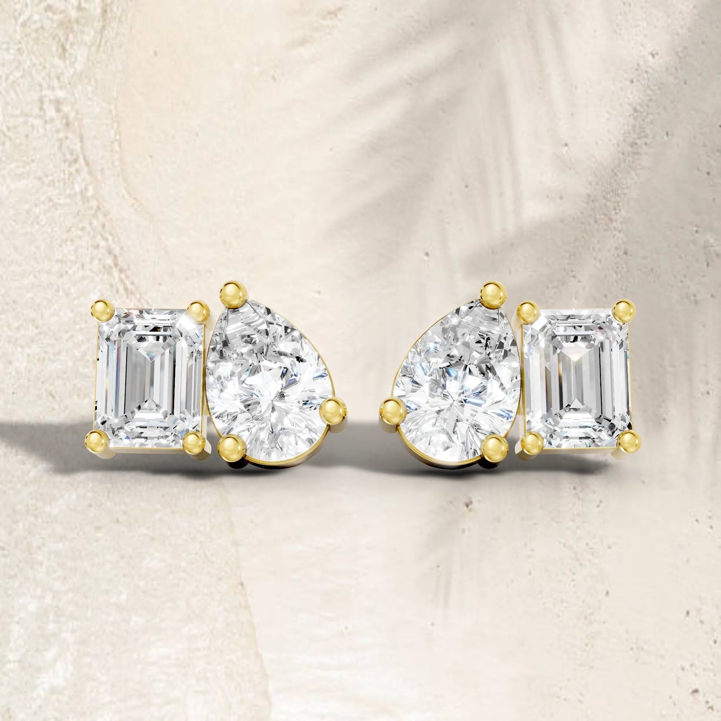 1.0 CT Pear and Emerald Cut Toi Et Moi Diamond Stud Earrings | 14k Gold Minimalist Design Lab Grown Diamonds with Prong Setting | Dainty Sustainable Fine Jewelry | Classic Modern Anniversary Birthday Wedding or Everyday Gift for Wife