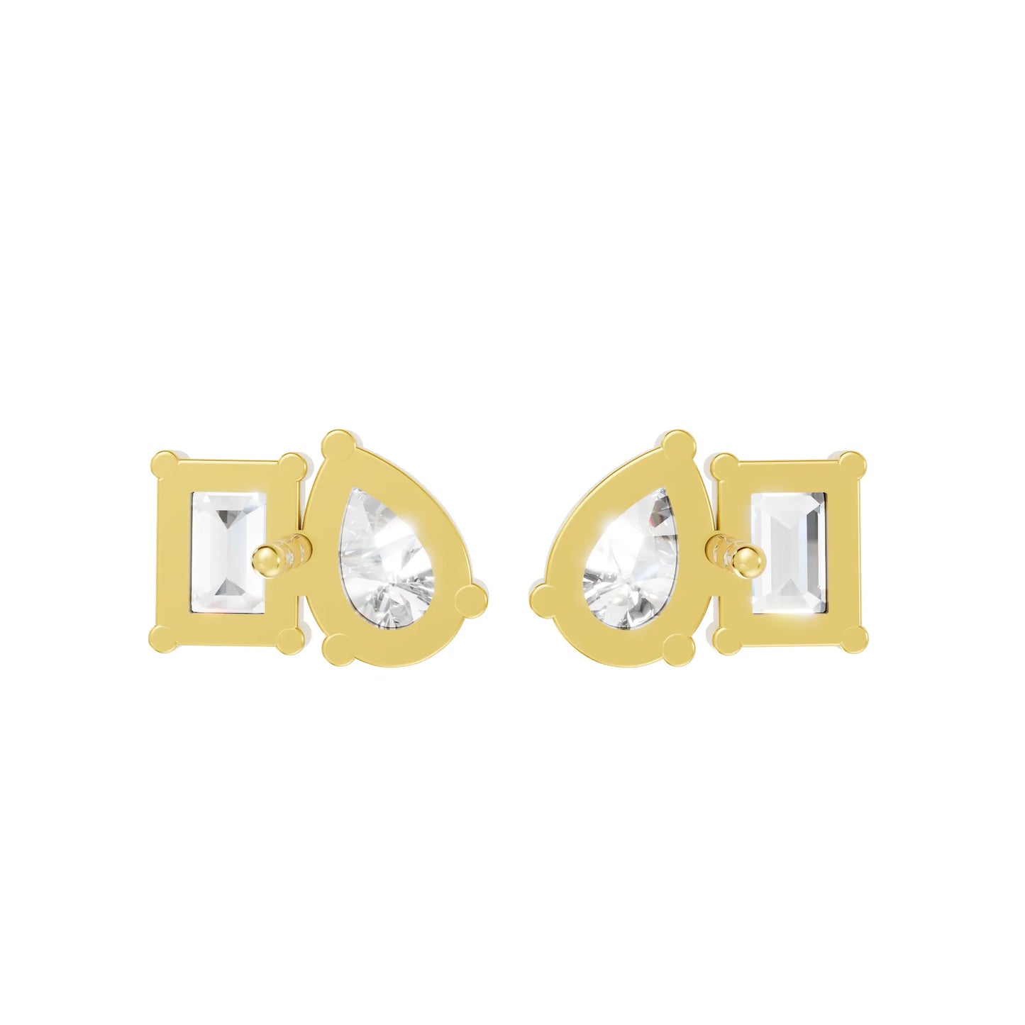 1.0 CT Pear and Emerald Cut Toi Et Moi Diamond Stud Earrings | 14k Gold Minimalist Design Lab Grown Diamonds with Prong Setting | Dainty Sustainable Fine Jewelry | Classic Modern Anniversary Birthday Wedding or Everyday Gift for Wife
