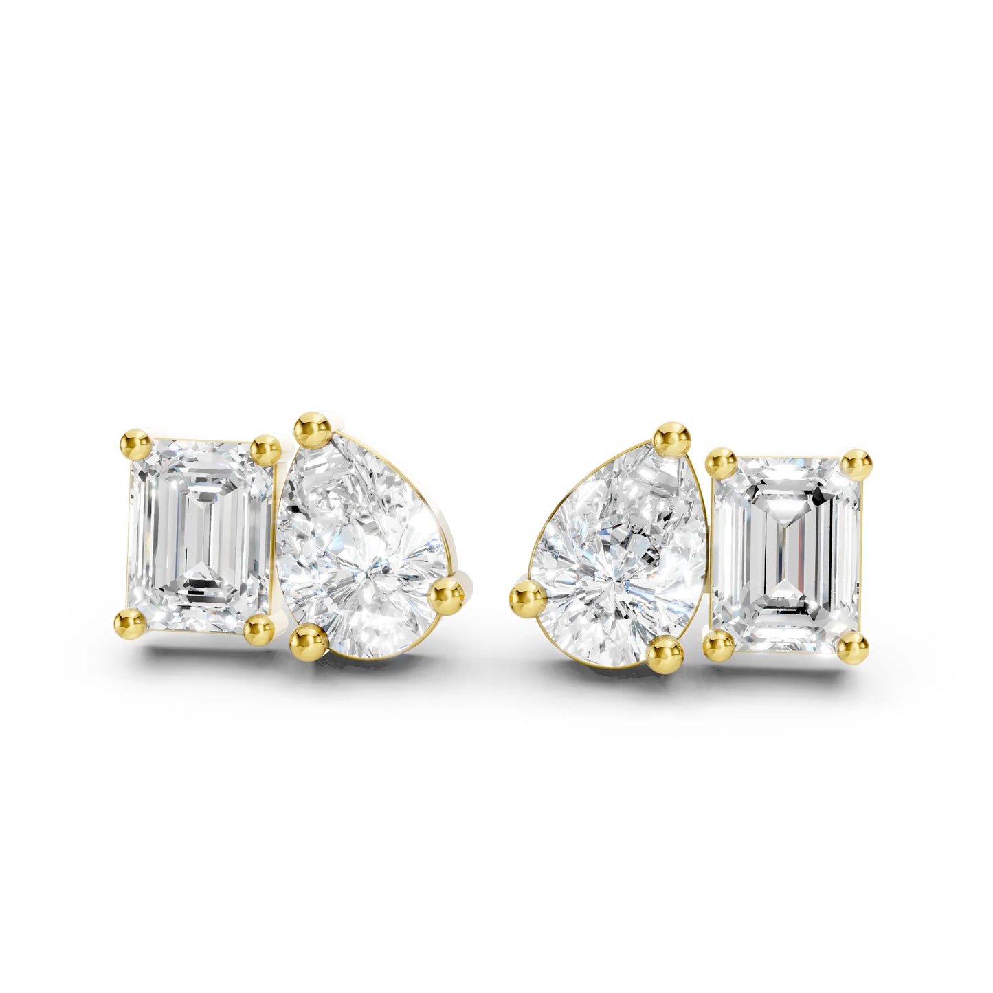1.0 CT Pear and Emerald Cut Toi Et Moi Diamond Stud Earrings | 14k Gold Minimalist Design Lab Grown Diamonds with Prong Setting | Dainty Sustainable Fine Jewelry | Classic Modern Anniversary Birthday Wedding or Everyday Gift for Wife