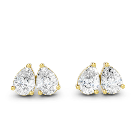 1.0 CT Gold Pear Cut Diamond Prong Set Earring| Lab Grown Minimalist Weight Small To Large Two Stone Prong Setting Studs| Luxury Elegant Perfect Birthday Gift For Girlfriend| Trendy Style Dainty Toi Et Moi Jewelry For Women| Surprise For Special Moment