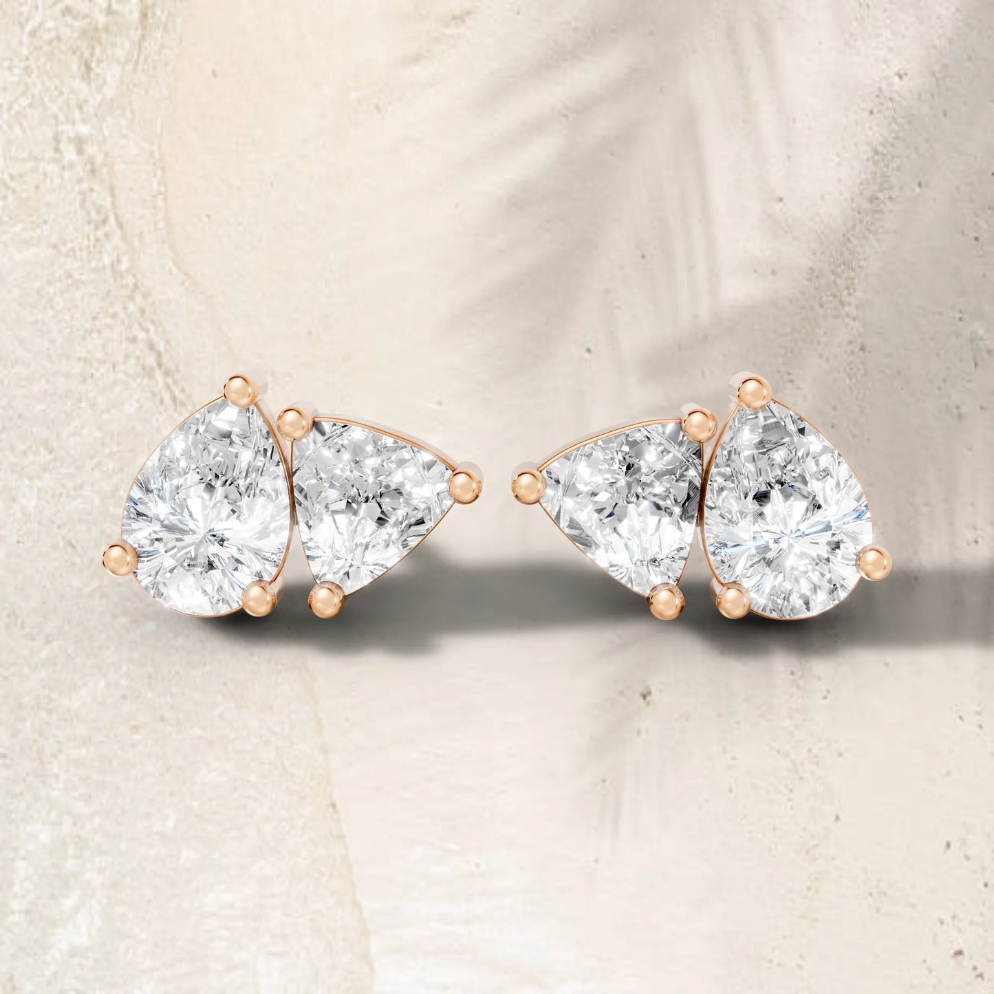 14K Gold 1.0 CT Pear And Trillion Minimalist Toi Et Moi Stud | Lab Grown With Prong Set Diamond Earring | Elegant Everyday Wear Luxury Jewelry | Timeless Sustainable Design And Perfect Gift For Women | Diamond Earrings Anniversary Or Special Occasion
