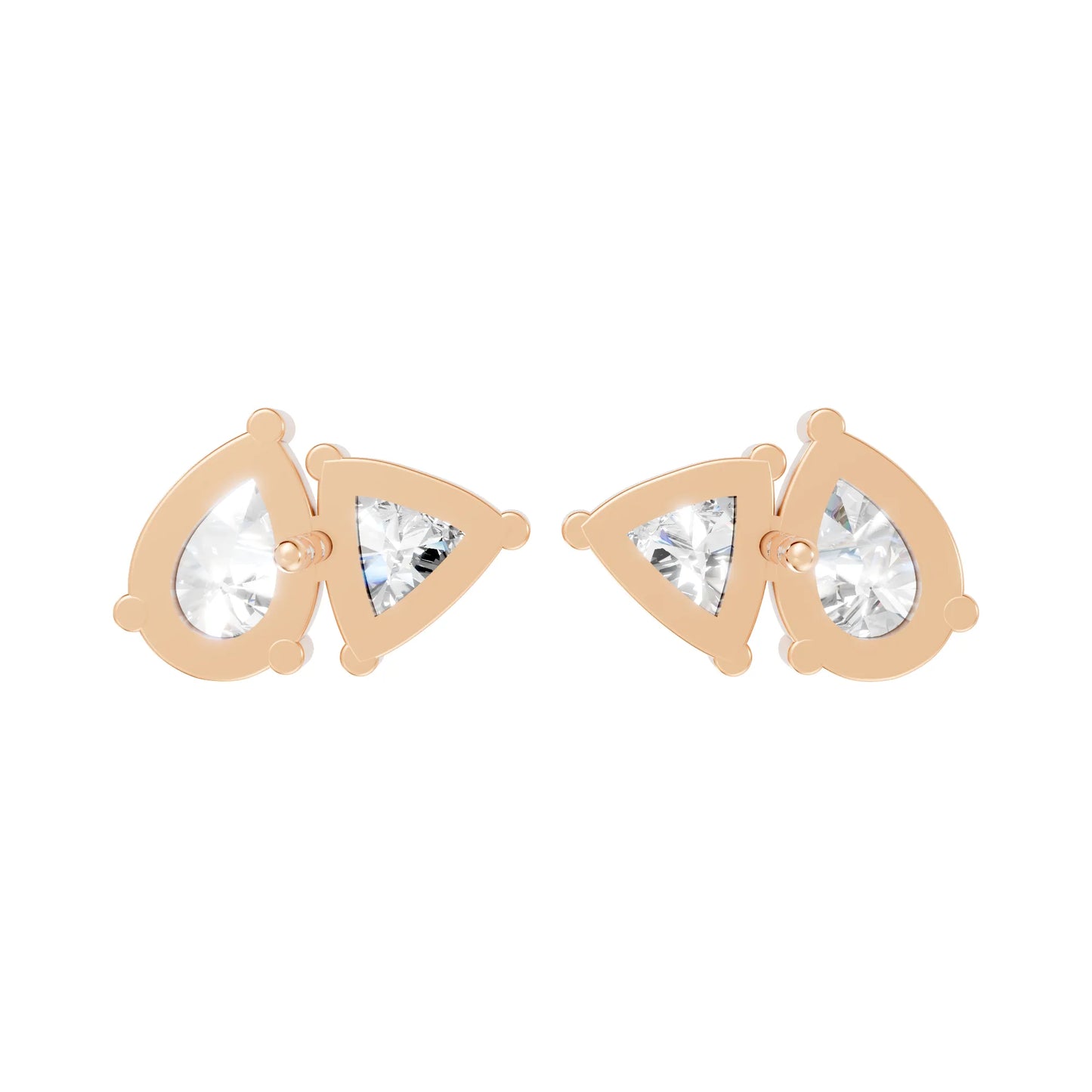 14K Gold 1.0 CT Pear And Trillion Minimalist Toi Et Moi Stud | Lab Grown With Prong Set Diamond Earring | Elegant Everyday Wear Luxury Jewelry | Timeless Sustainable Design And Perfect Gift For Women | Diamond Earrings Anniversary Or Special Occasion