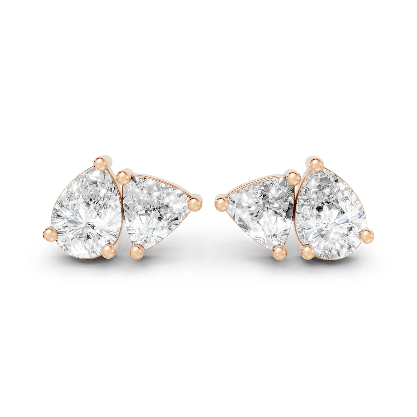 14K Gold 1.0 CT Pear And Trillion Minimalist Toi Et Moi Stud | Lab Grown With Prong Set Diamond Earring | Elegant Everyday Wear Luxury Jewelry | Timeless Sustainable Design And Perfect Gift For Women | Diamond Earrings Anniversary Or Special Occasion