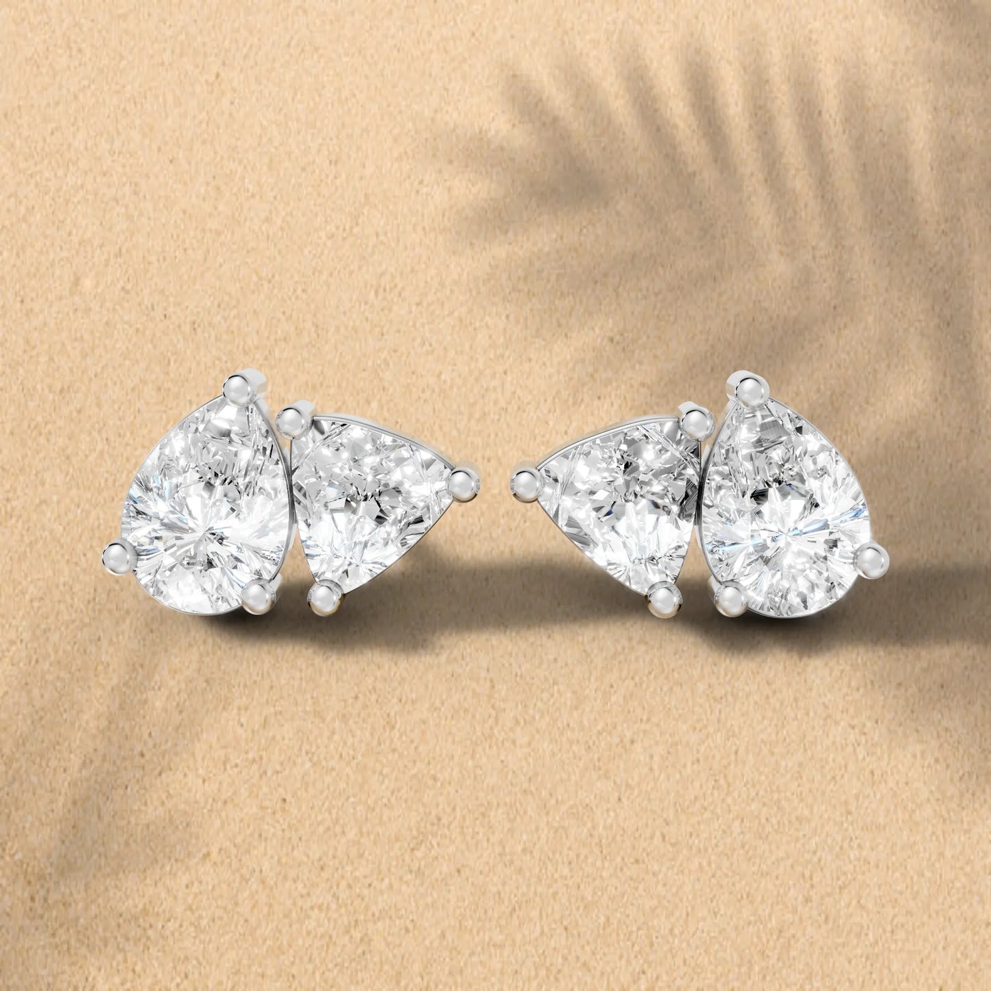 14K Gold 1.0 CT Pear And Trillion Minimalist Toi Et Moi Stud | Lab Grown With Prong Set Diamond Earring | Elegant Everyday Wear Luxury Jewelry | Timeless Sustainable Design And Perfect Gift For Women | Diamond Earrings Anniversary Or Special Occasion