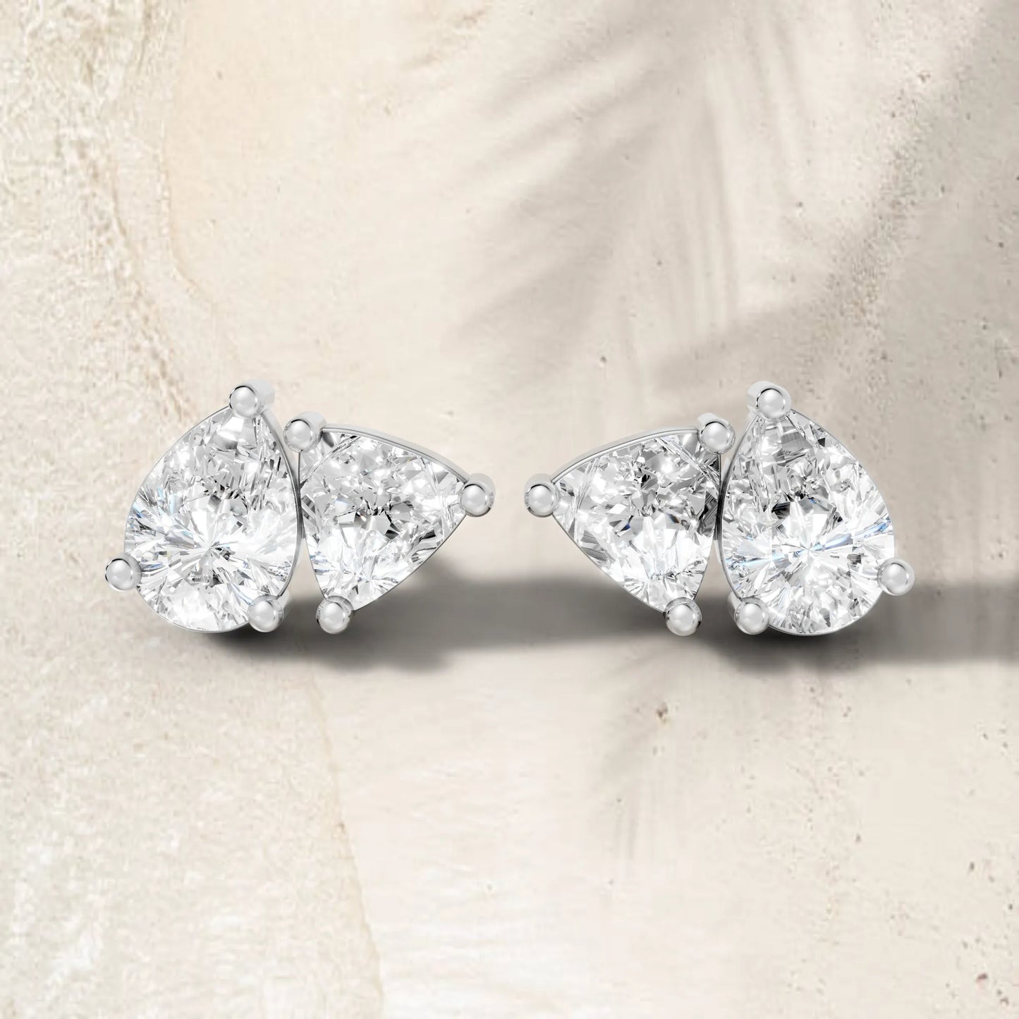 14K Gold 1.0 CT Pear And Trillion Minimalist Toi Et Moi Stud | Lab Grown With Prong Set Diamond Earring | Elegant Everyday Wear Luxury Jewelry | Timeless Sustainable Design And Perfect Gift For Women | Diamond Earrings Anniversary Or Special Occasion