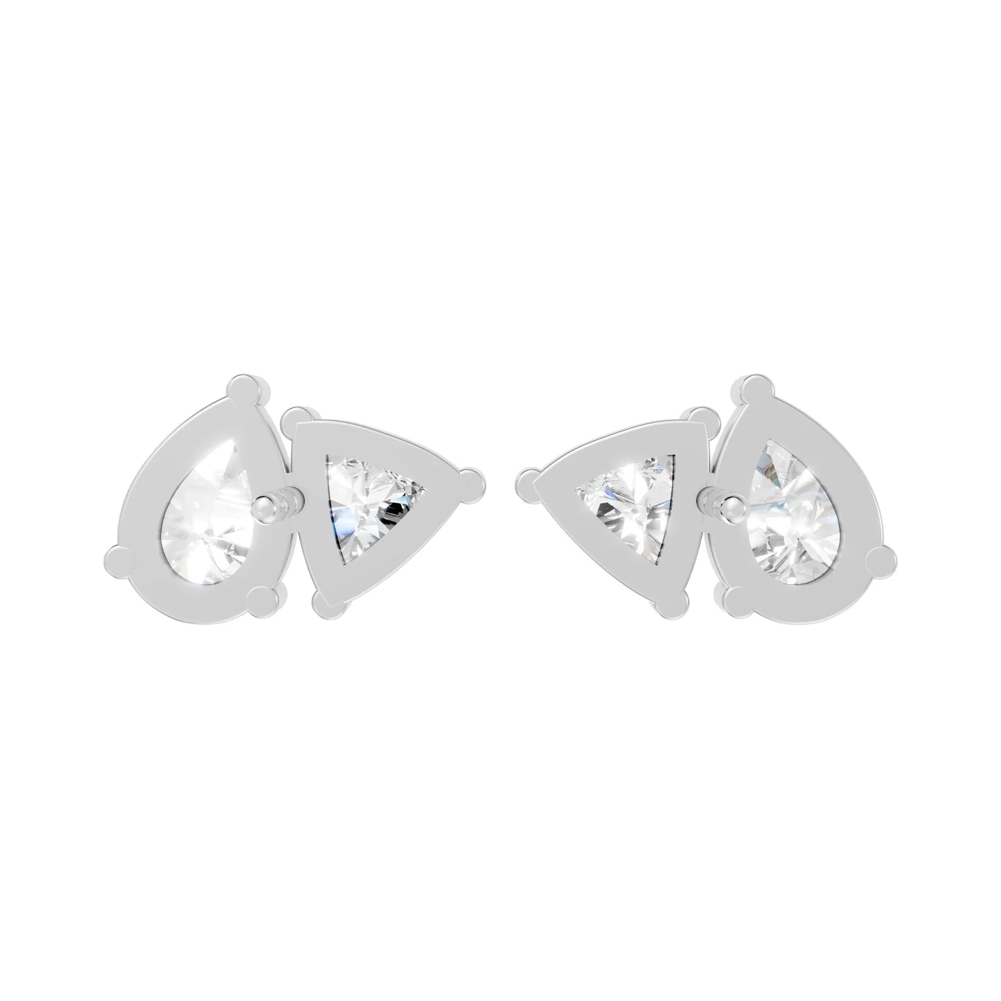 14K Gold 1.0 CT Pear And Trillion Minimalist Toi Et Moi Stud | Lab Grown With Prong Set Diamond Earring | Elegant Everyday Wear Luxury Jewelry | Timeless Sustainable Design And Perfect Gift For Women | Diamond Earrings Anniversary Or Special Occasion