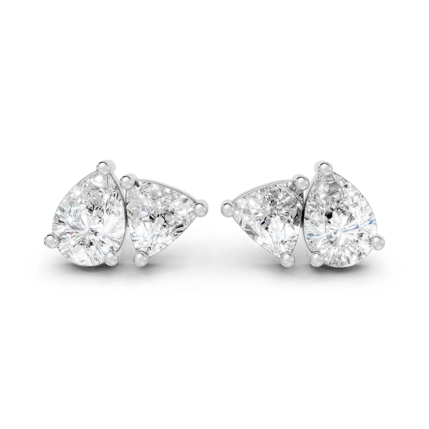 14K Gold 1.0 CT Pear And Trillion Minimalist Toi Et Moi Stud | Lab Grown With Prong Set Diamond Earring | Elegant Everyday Wear Luxury Jewelry | Timeless Sustainable Design And Perfect Gift For Women | Diamond Earrings Anniversary Or Special Occasion