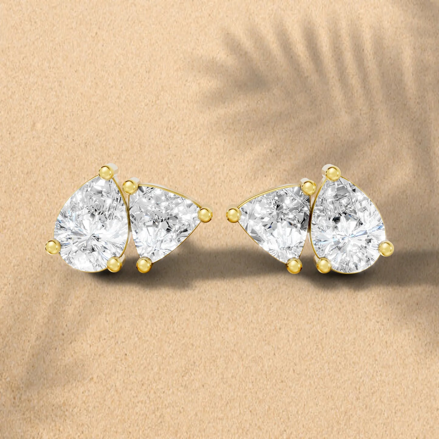 14K Gold 1.0 CT Pear And Trillion Minimalist Toi Et Moi Stud | Lab Grown With Prong Set Diamond Earring | Elegant Everyday Wear Luxury Jewelry | Timeless Sustainable Design And Perfect Gift For Women | Diamond Earrings Anniversary Or Special Occasion