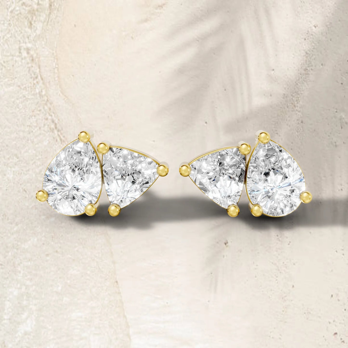 14K Gold 1.0 CT Pear And Trillion Minimalist Toi Et Moi Stud | Lab Grown With Prong Set Diamond Earring | Elegant Everyday Wear Luxury Jewelry | Timeless Sustainable Design And Perfect Gift For Women | Diamond Earrings Anniversary Or Special Occasion