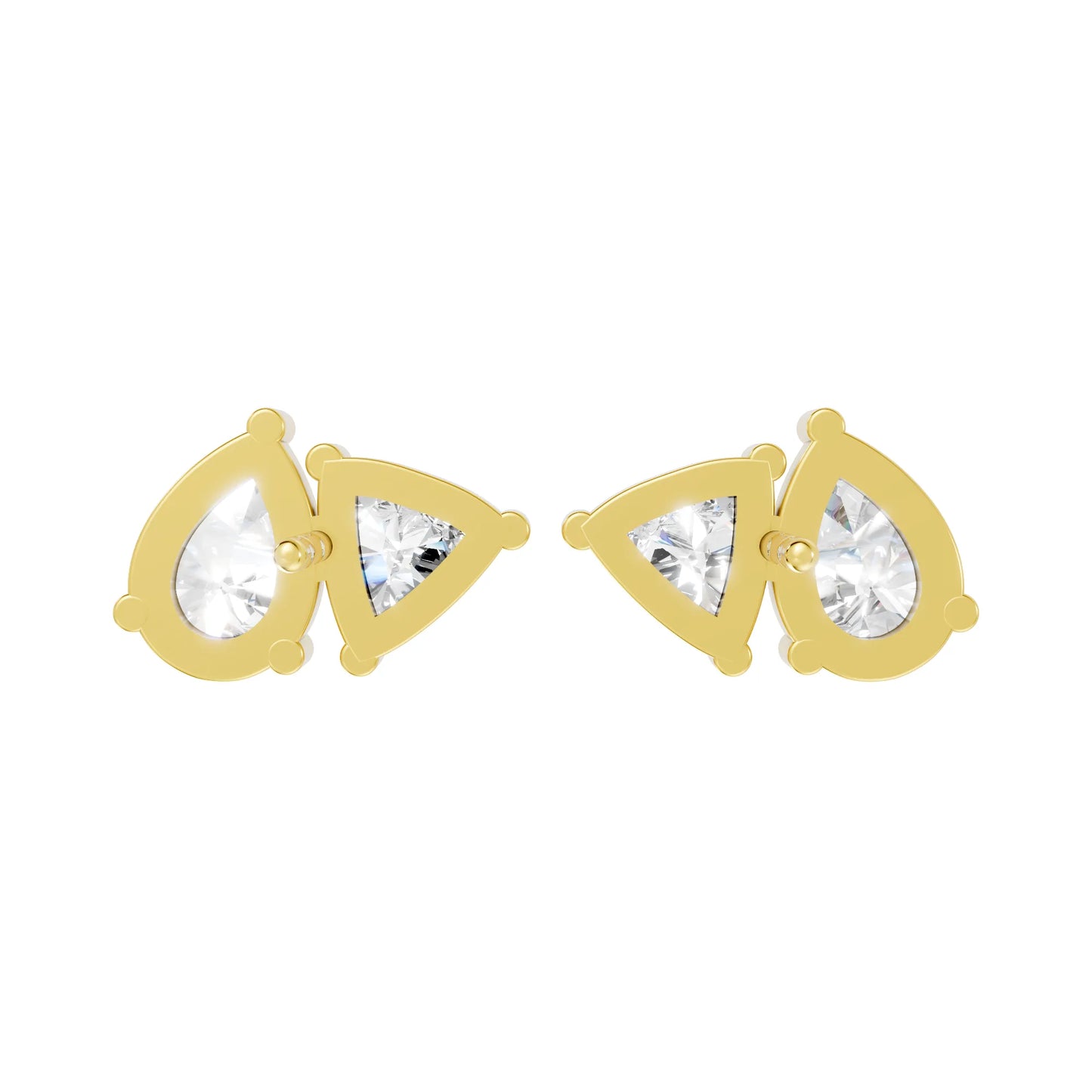 14K Gold 1.0 CT Pear And Trillion Minimalist Toi Et Moi Stud | Lab Grown With Prong Set Diamond Earring | Elegant Everyday Wear Luxury Jewelry | Timeless Sustainable Design And Perfect Gift For Women | Diamond Earrings Anniversary Or Special Occasion