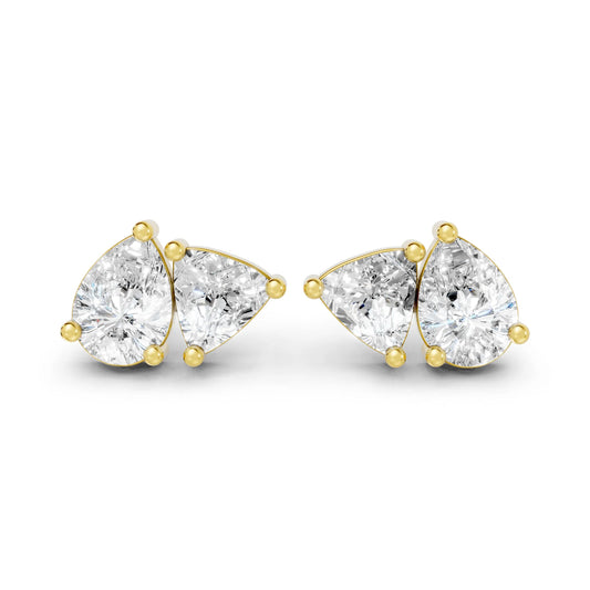14K Gold 1.0 CT Pear And Trillion Minimalist Toi Et Moi Stud | Lab Grown With Prong Set Diamond Earring | Elegant Everyday Wear Luxury Jewelry | Timeless Sustainable Design And Perfect Gift For Women | Diamond Earrings Anniversary Or Special Occasion