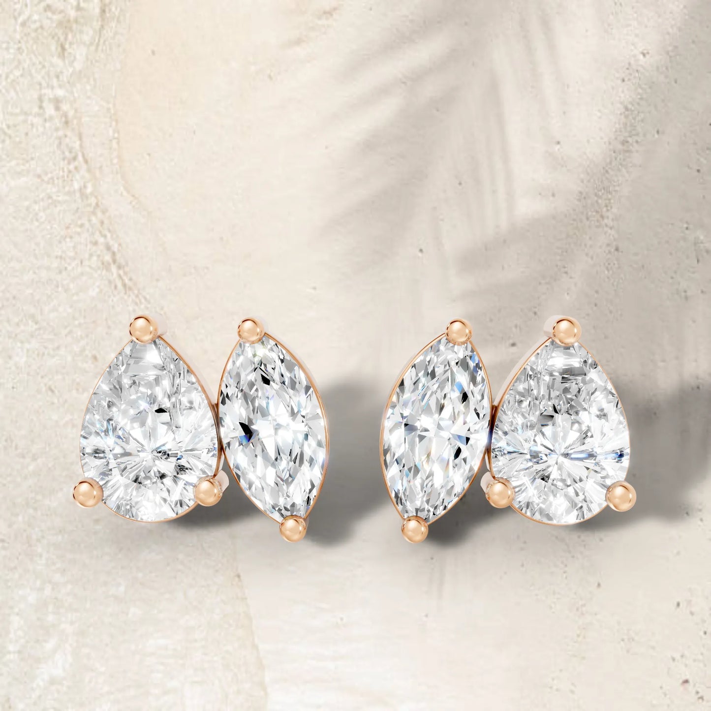 1.30 CT Pear And Marquise Cut Minimalist Toi Et Moi Earrings | 14K Gold With Lab Grown Diamonds With Prong Set Stud Design| Modern Elegance Perfect As A Birthday Wedding Anniversary Gift| Everyday Statement Piece Or Surprise For Special Moment