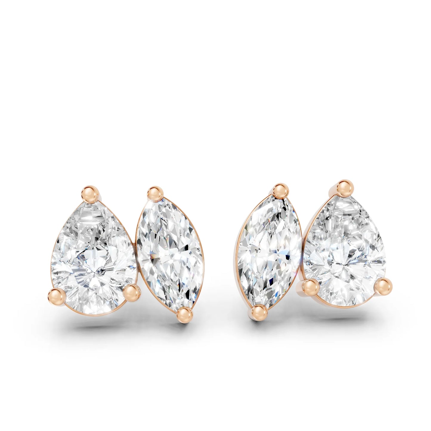 1.30 CT Pear And Marquise Cut Minimalist Toi Et Moi Earrings | 14K Gold With Lab Grown Diamonds With Prong Set Stud Design| Modern Elegance Perfect As A Birthday Wedding Anniversary Gift| Everyday Statement Piece Or Surprise For Special Moment
