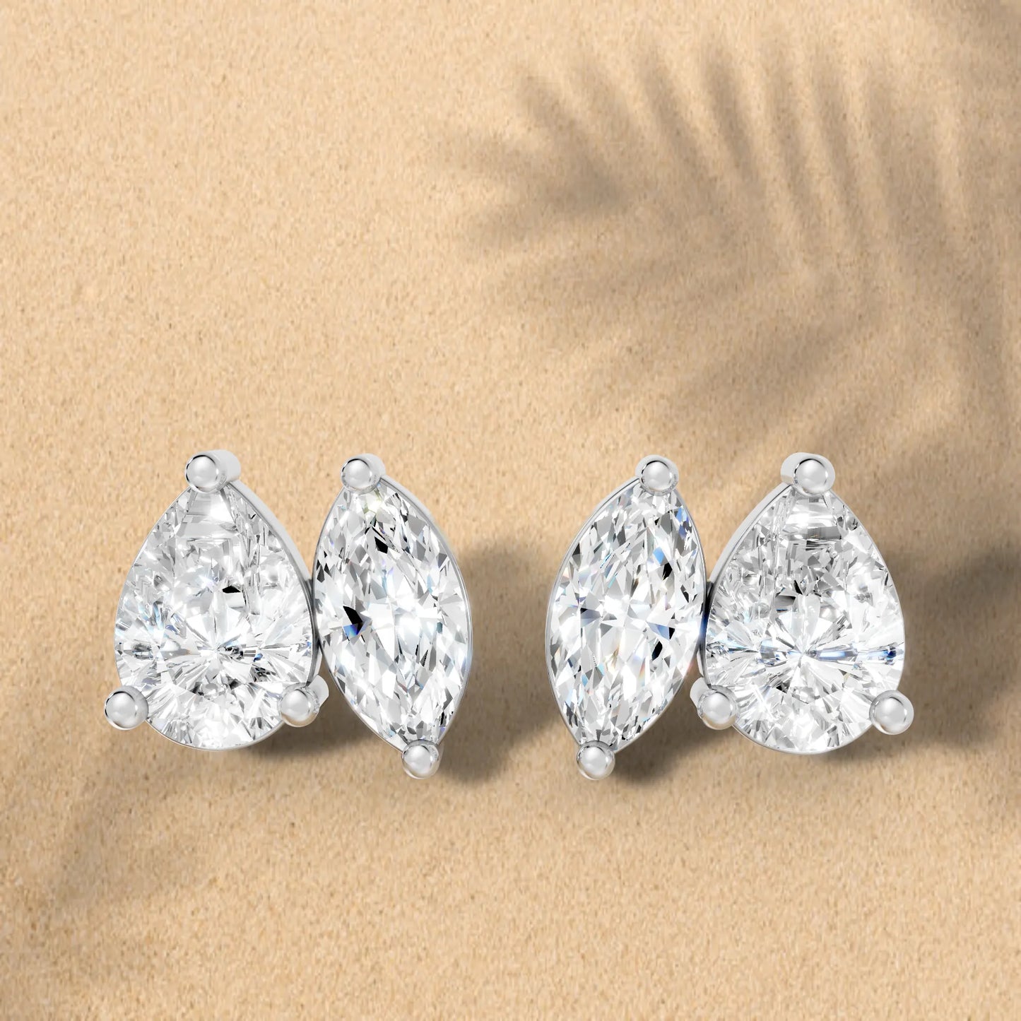 1.30 CT Pear And Marquise Cut Minimalist Toi Et Moi Earrings | 14K Gold With Lab Grown Diamonds With Prong Set Stud Design| Modern Elegance Perfect As A Birthday Wedding Anniversary Gift| Everyday Statement Piece Or Surprise For Special Moment