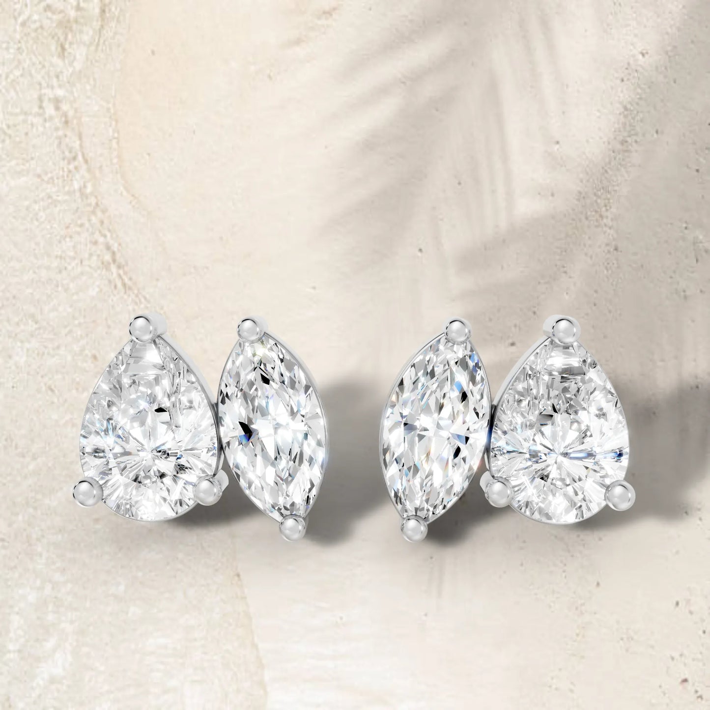 1.30 CT Pear And Marquise Cut Minimalist Toi Et Moi Earrings | 14K Gold With Lab Grown Diamonds With Prong Set Stud Design| Modern Elegance Perfect As A Birthday Wedding Anniversary Gift| Everyday Statement Piece Or Surprise For Special Moment